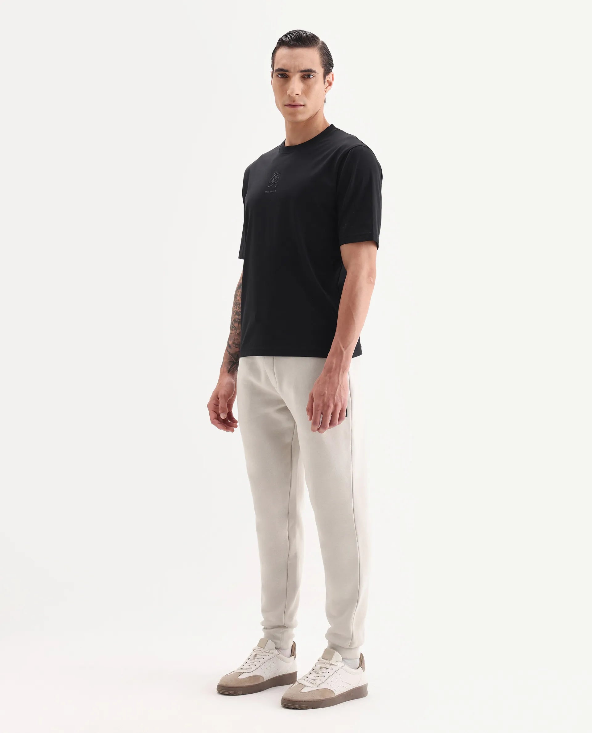 Rare Rabbit Men's Anderson-B25 Beige Cotton Blend Plain Joggers