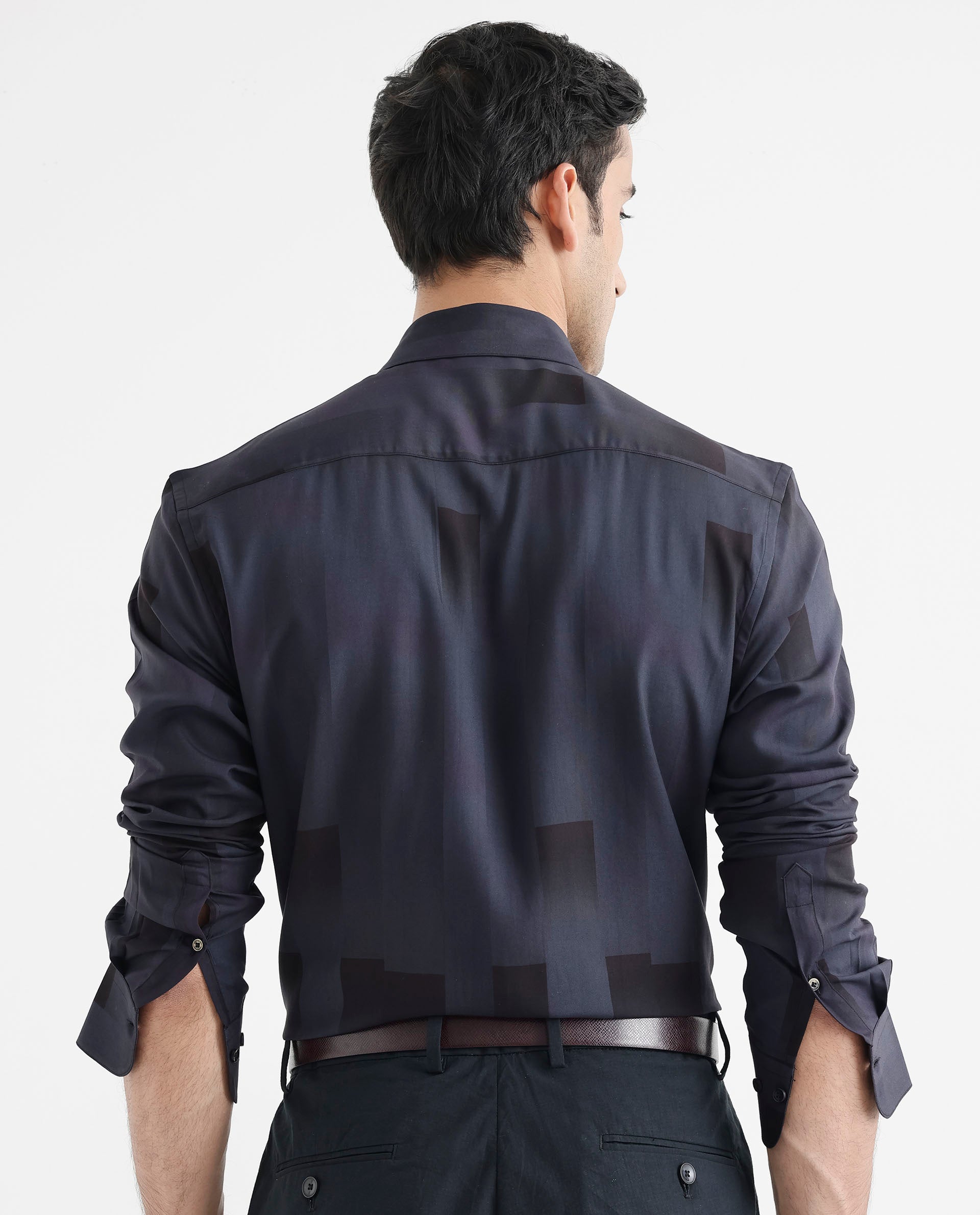 Rare Rabbit Men's Andron Dark Grey Viscose Fabric Full Sleeve Regular Fit Abstract Print Shirt