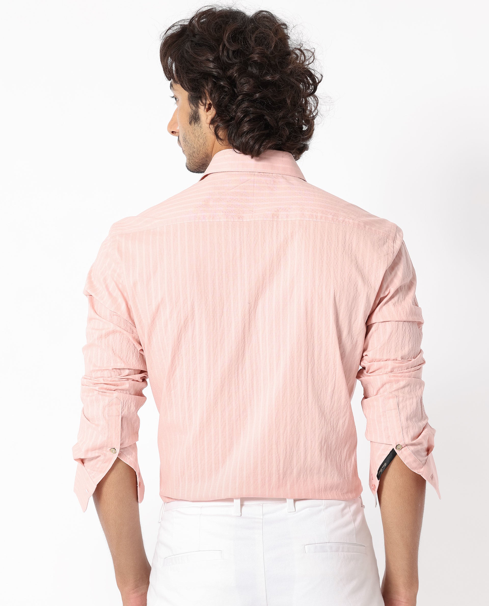 Rare Rabbit Men's Anemo Dusky Peach Cotton Fabric Full Sleeves Striped Shirt