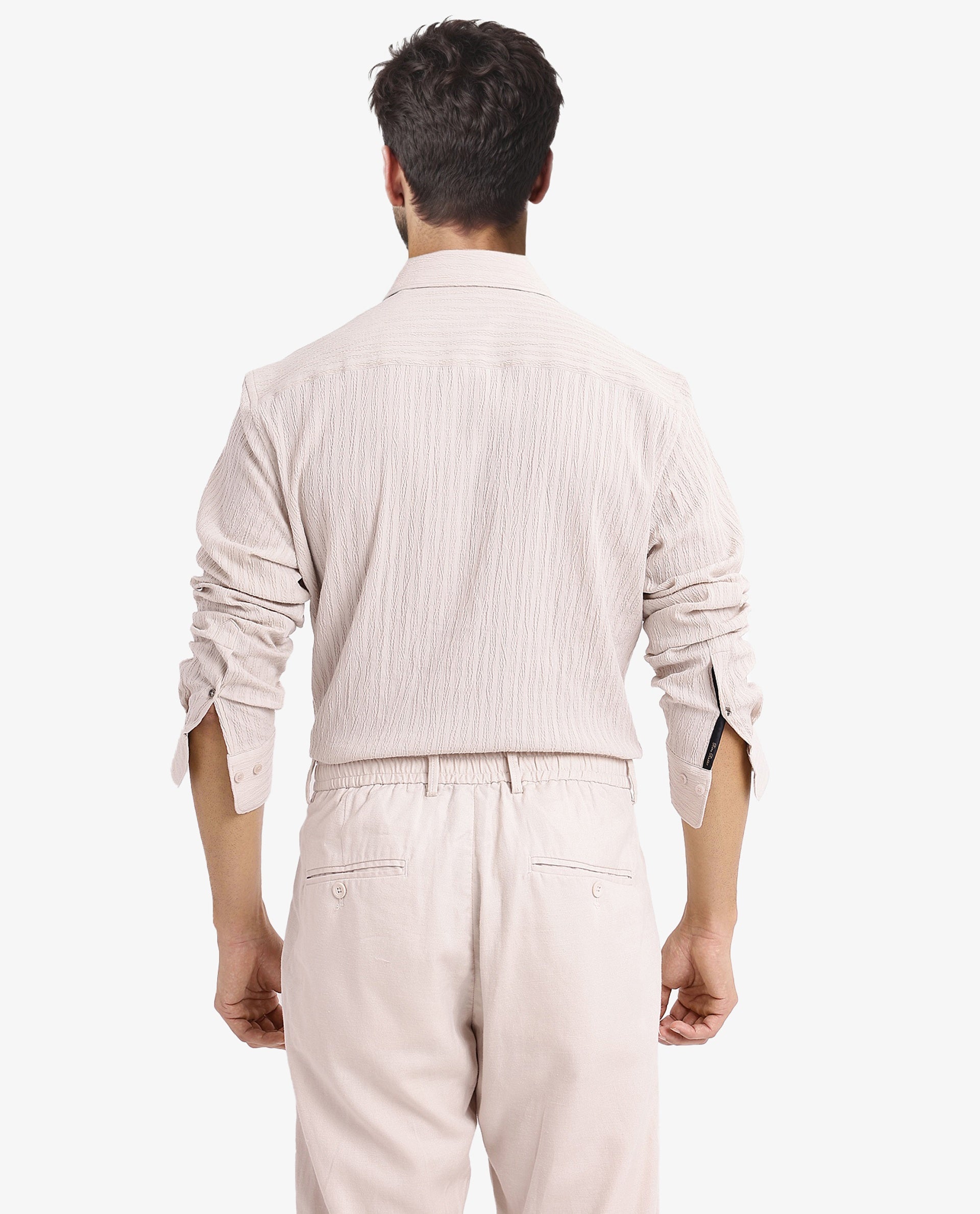 Rare Rabbit Men's Anemo Beige Cotton Fabric Full Sleeves Striped Shirt