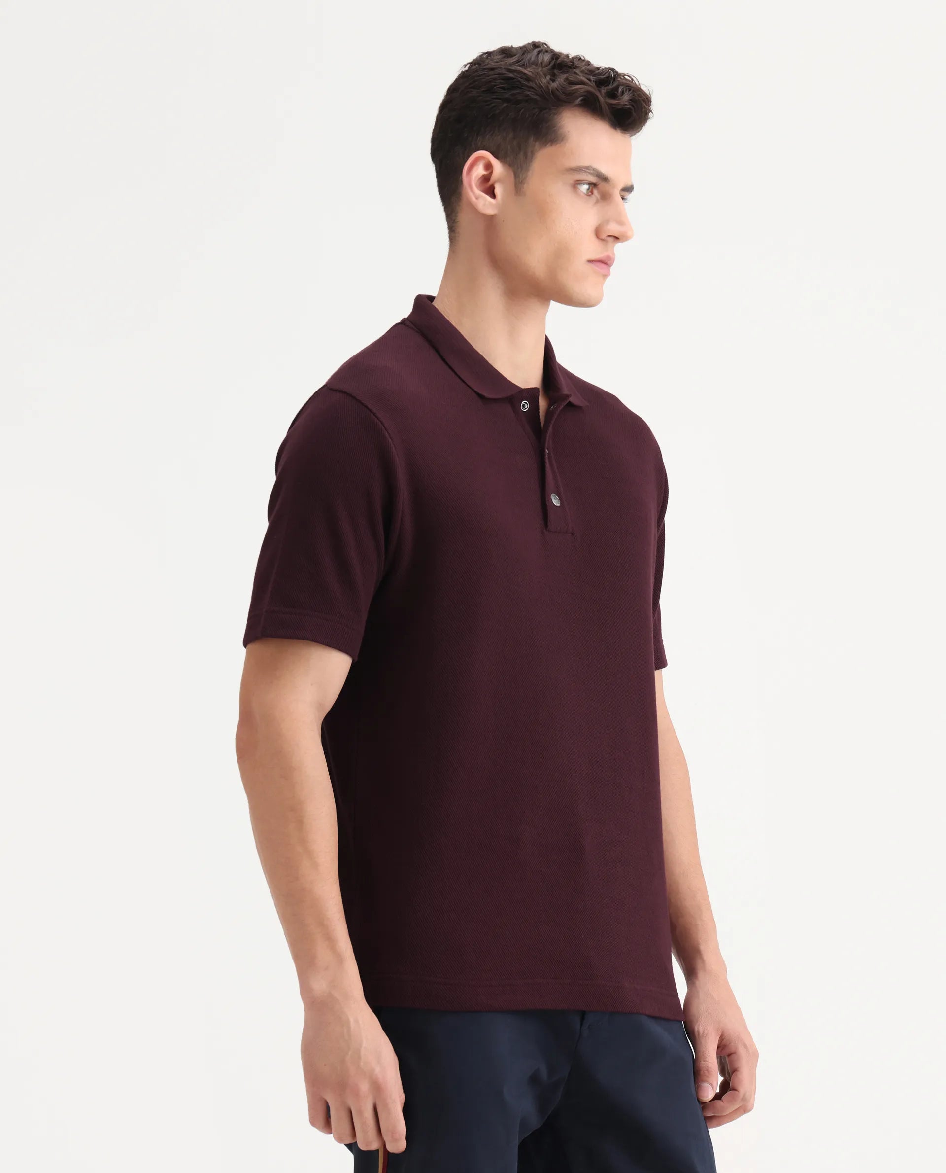 Rare Rabbit Men's Ania Dark Maroon Cotton Plain Regular Fit Half Sleeve Polo