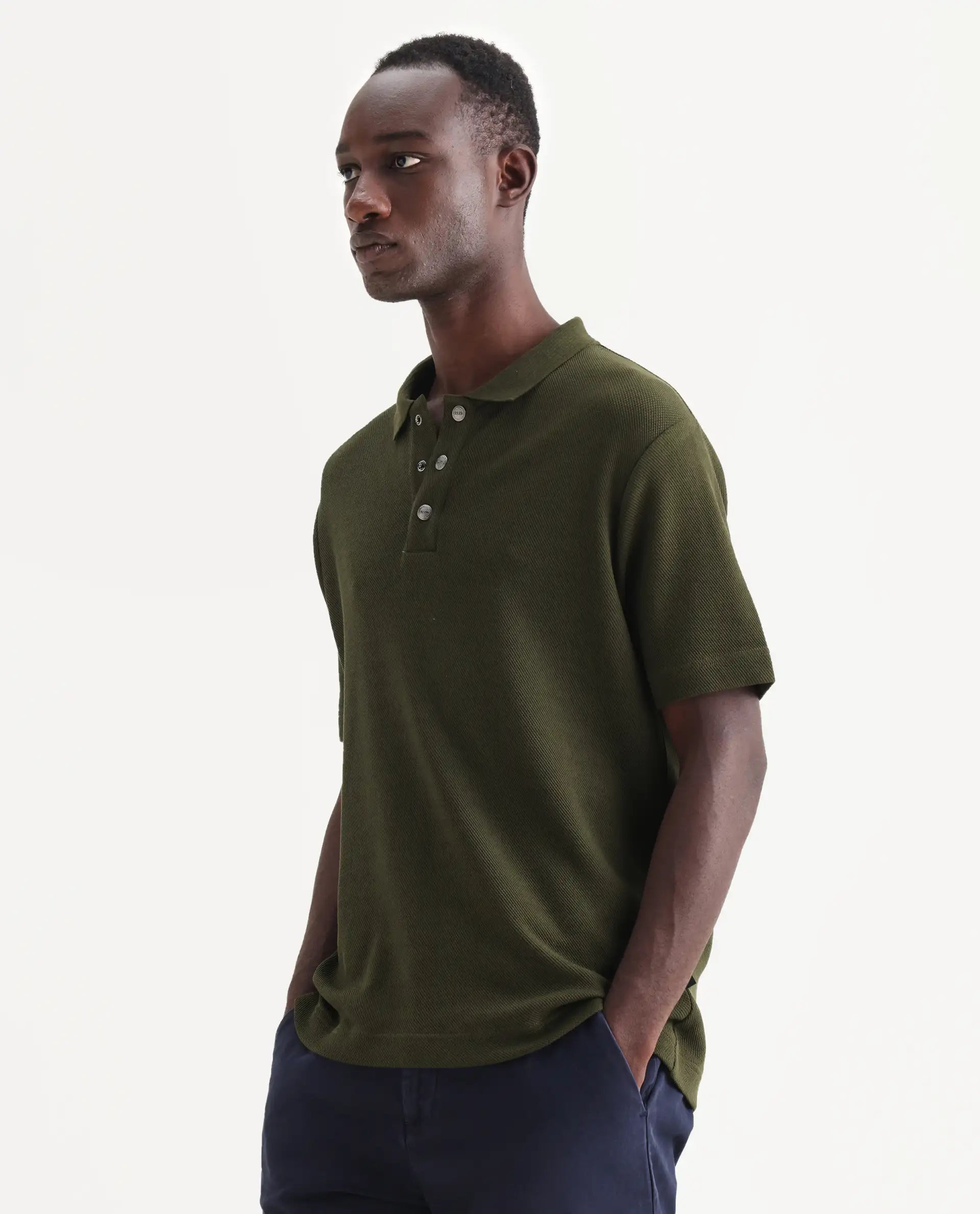 Rare Rabbit Men's Ania Dark Olive Cotton Plain Regular Fit Half Sleeve Polo