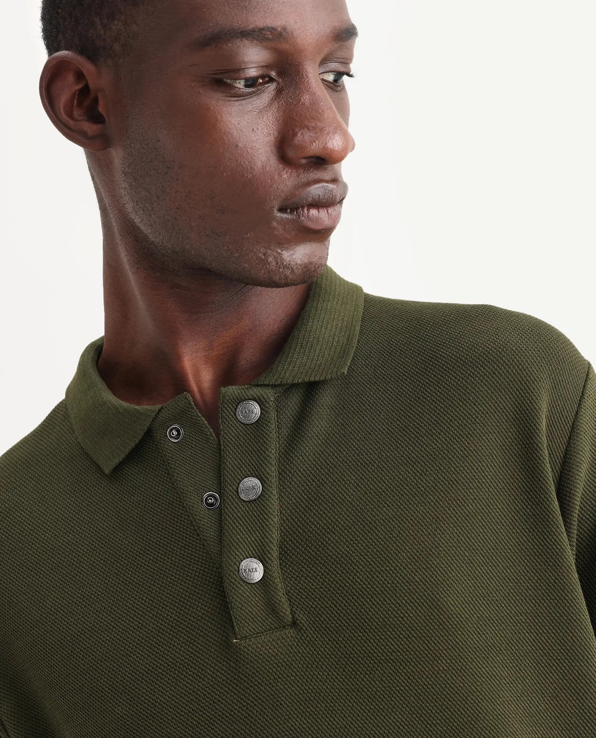 Rare Rabbit Men's Ania Dark Olive Cotton Plain Regular Fit Half Sleeve Polo