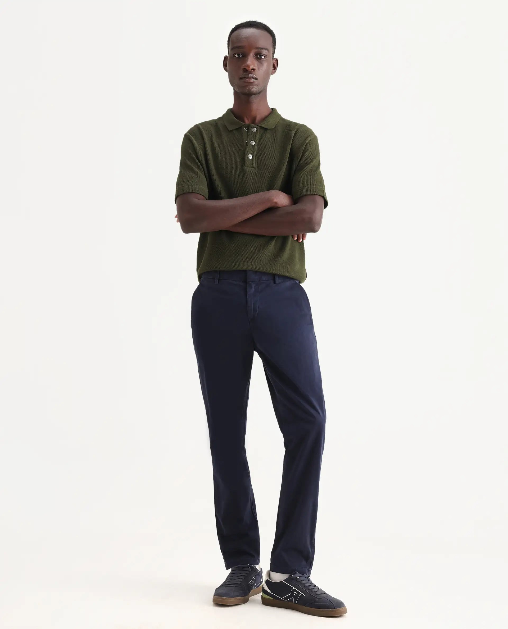 Rare Rabbit Men's Ania Dark Olive Cotton Plain Regular Fit Half Sleeve Polo