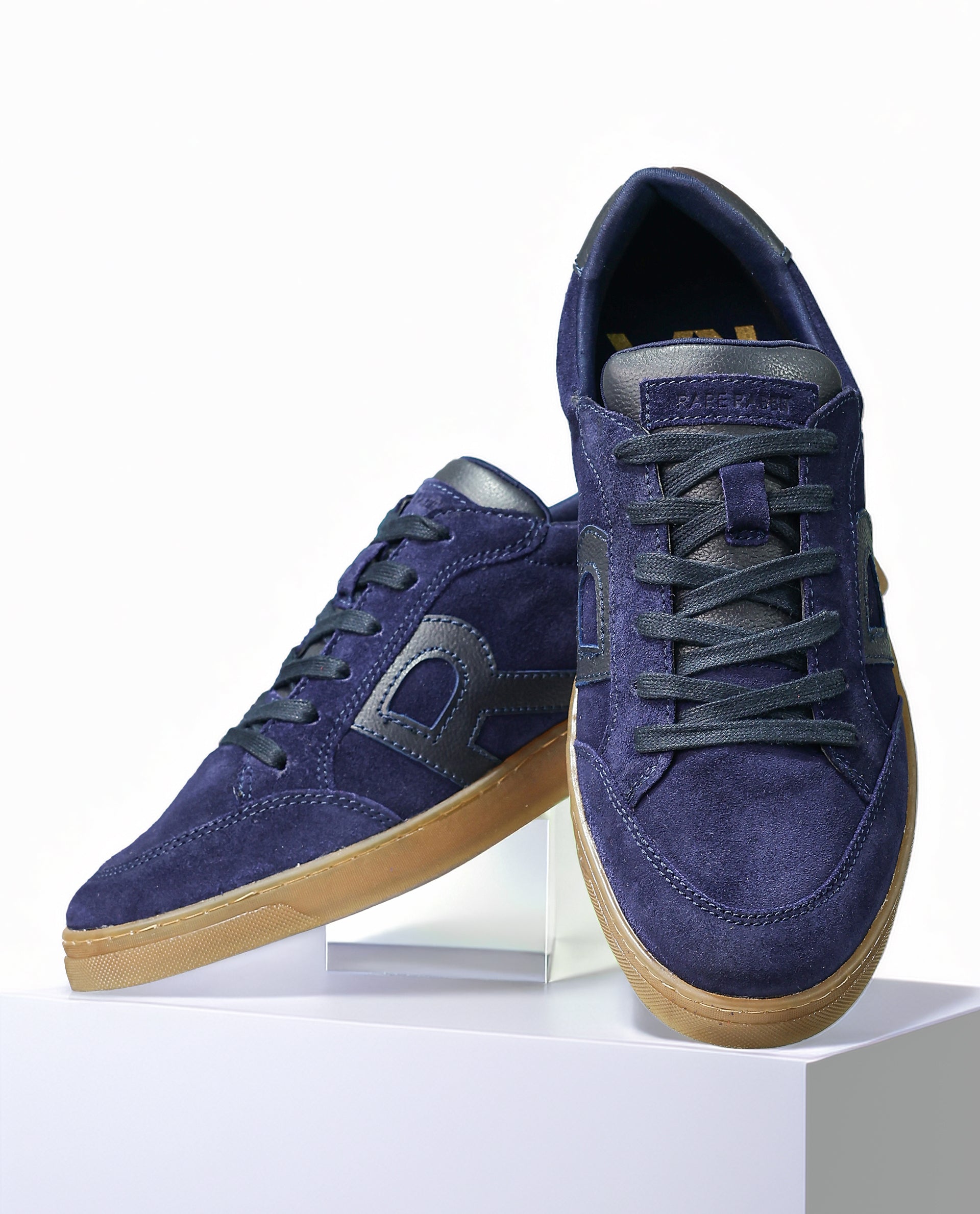 Rare Rabbit Men's Antares Blue Low-Top Lace Up Premium Suede With Genuine Leather Sneaker