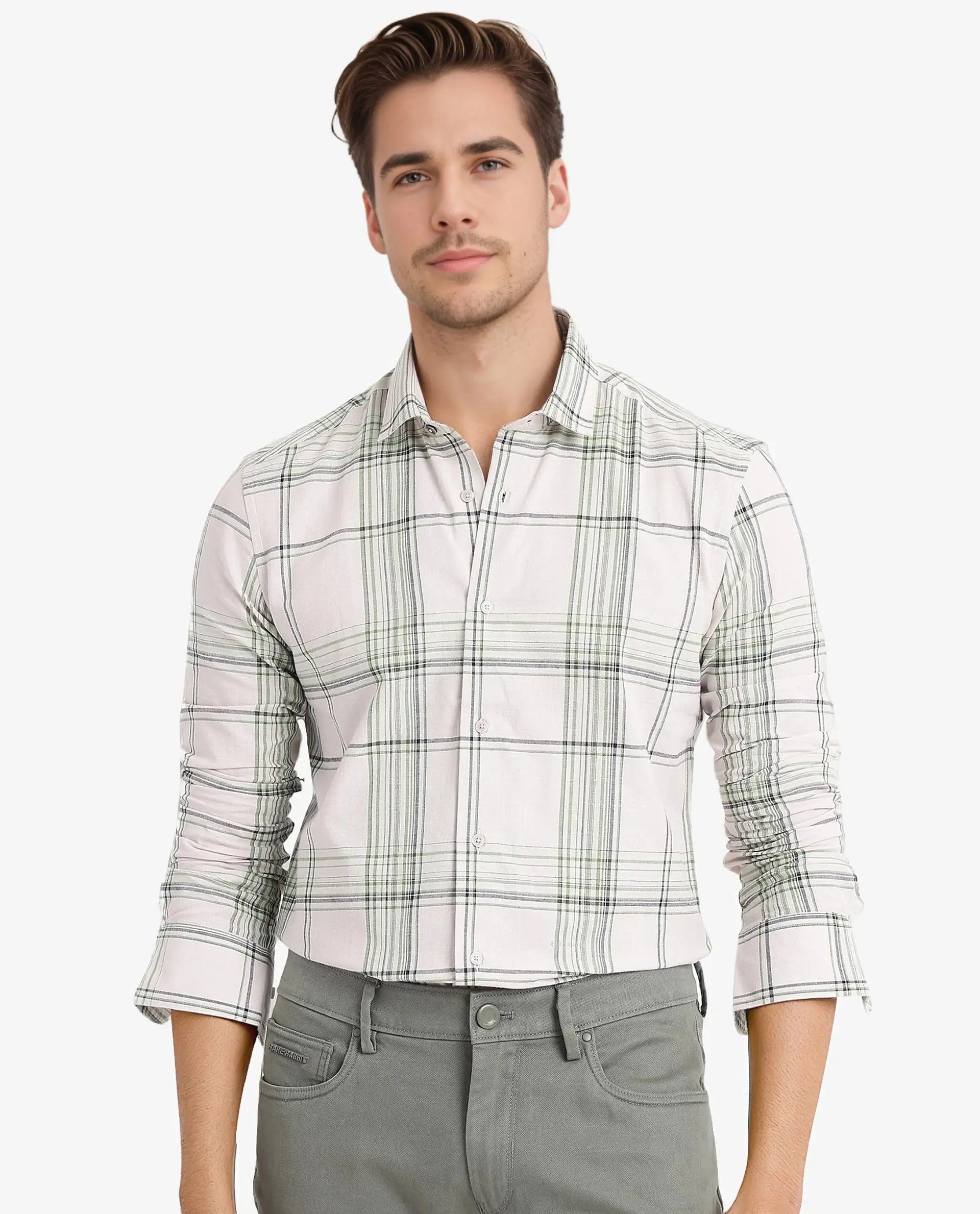 Rare Rabbit Men's Apel Light Pink Cotton Checked Print Regular Fit Full Sleeve Collared Shirt