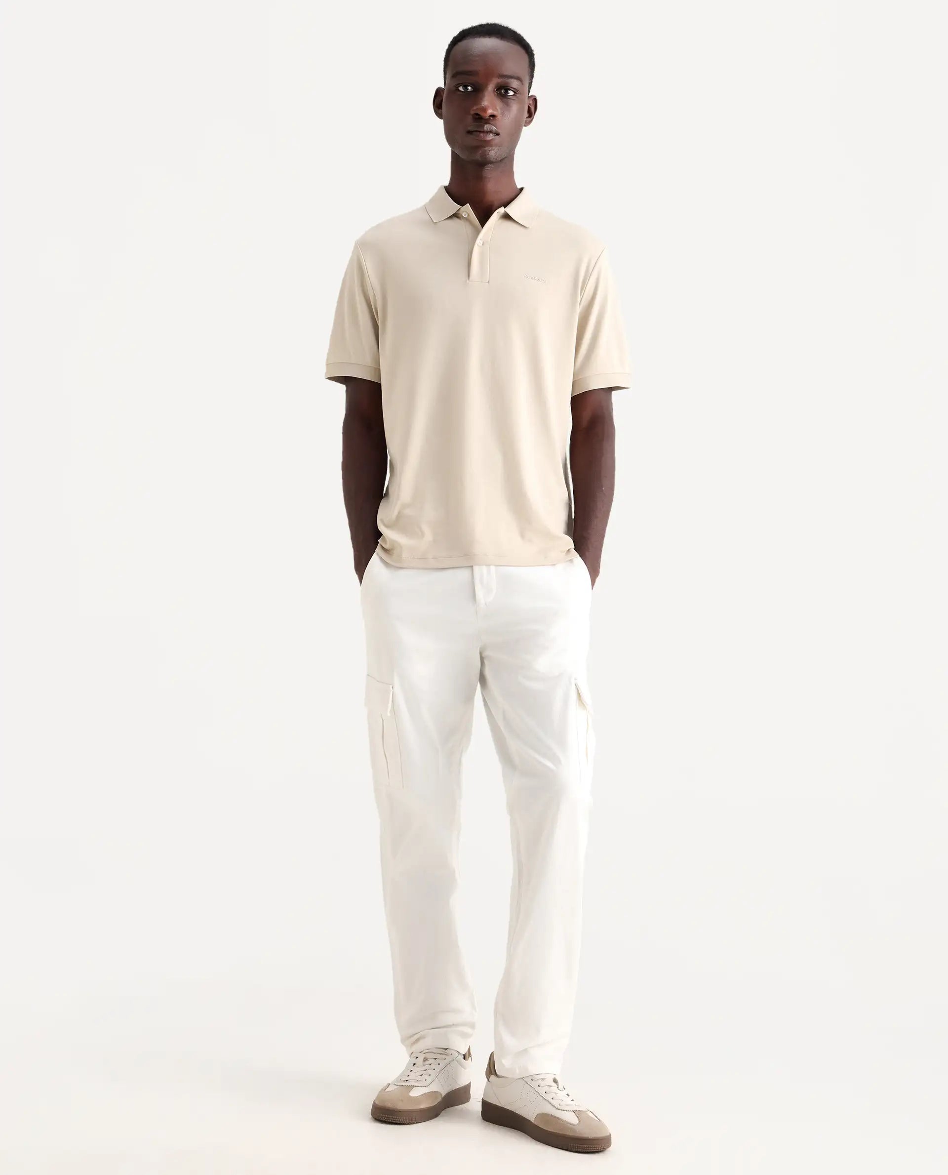 Rare Rabbit Men's Apex Light White Linen Plain Regular Fit Trouser