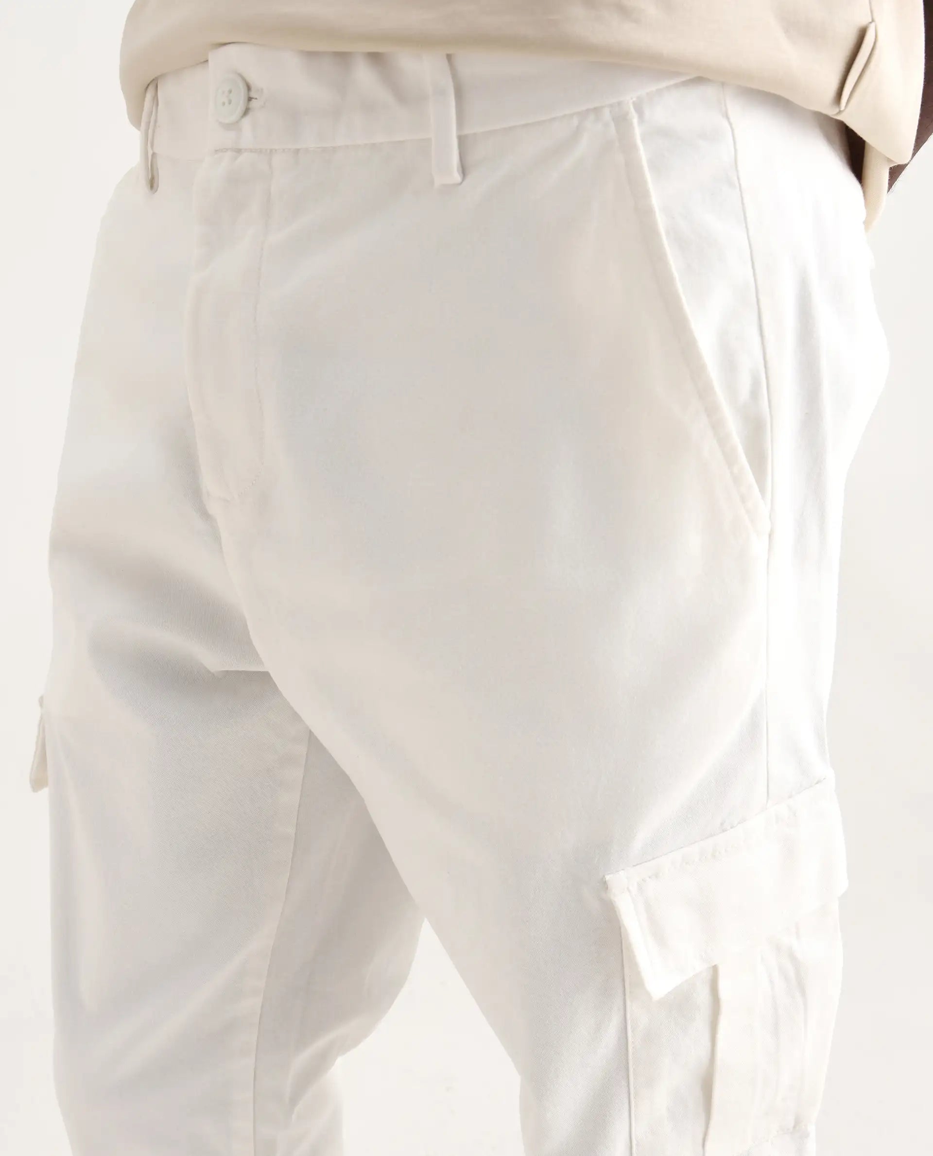 Rare Rabbit Men's Apex Light White Linen Plain Regular Fit Trouser