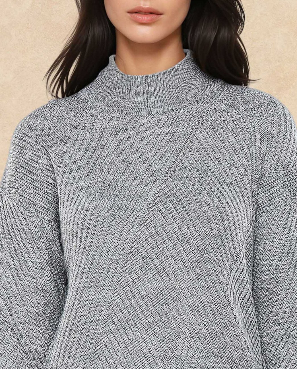 Rareism Women Apole Grey Relaxed Fit Plain Sweater