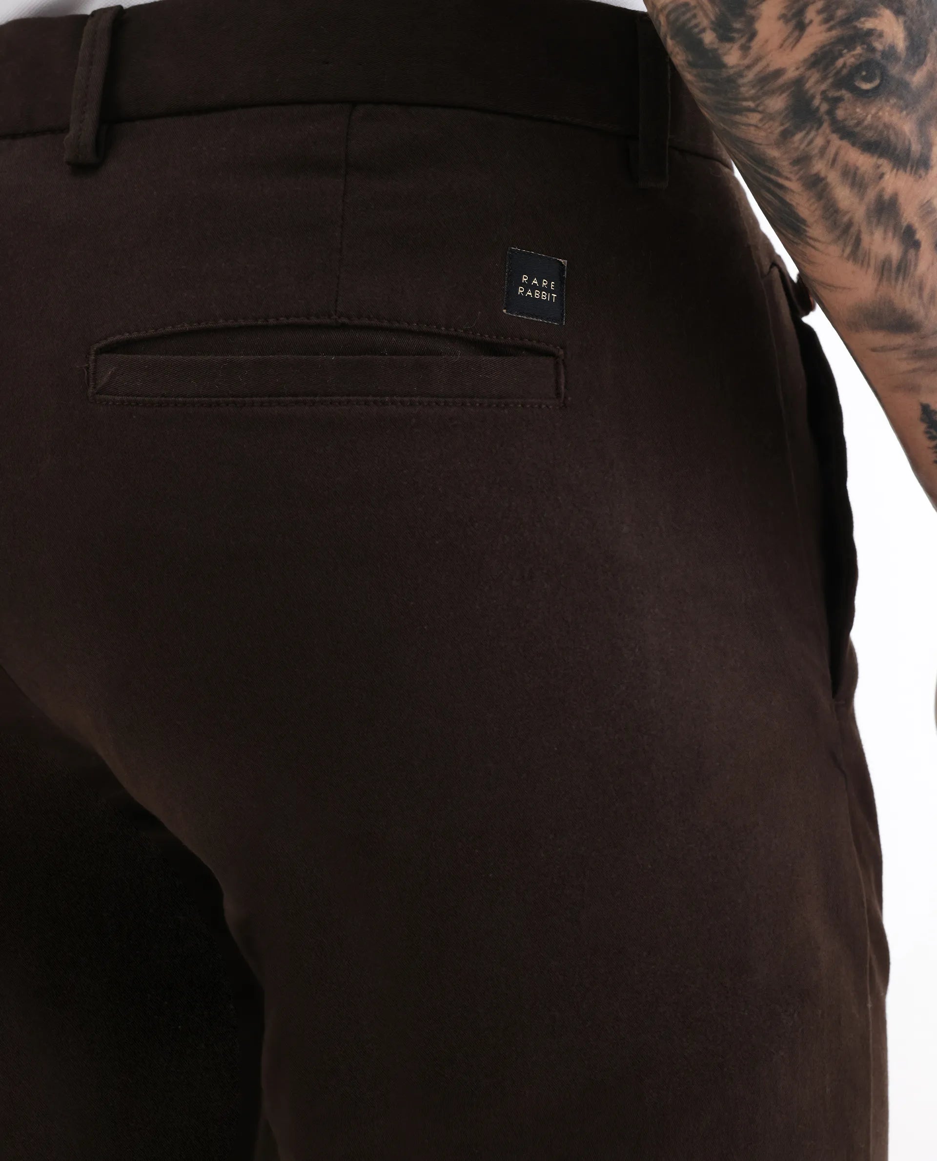 Rare Rabbit Men's Aps Coffee Cotton Plain Regular Fit Trouser