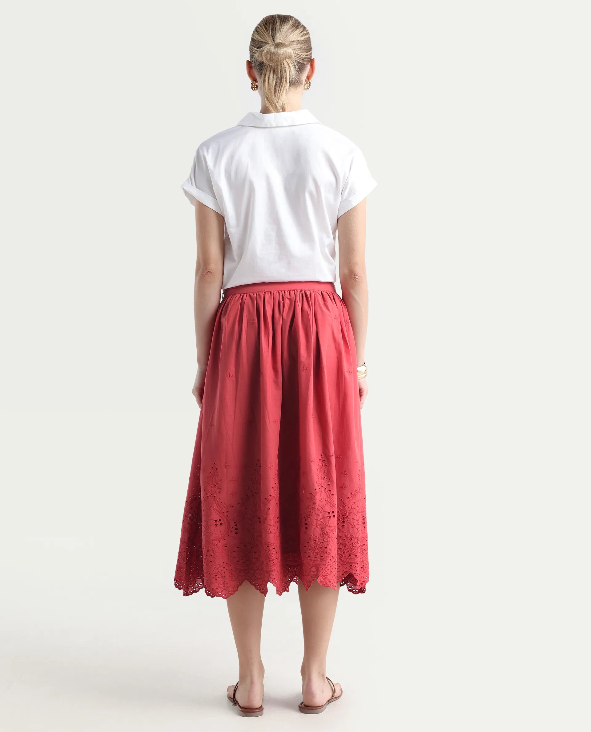 Rareism Women's Aracil Rust Cotton Plain Ankle Length Regular Fit Skirt