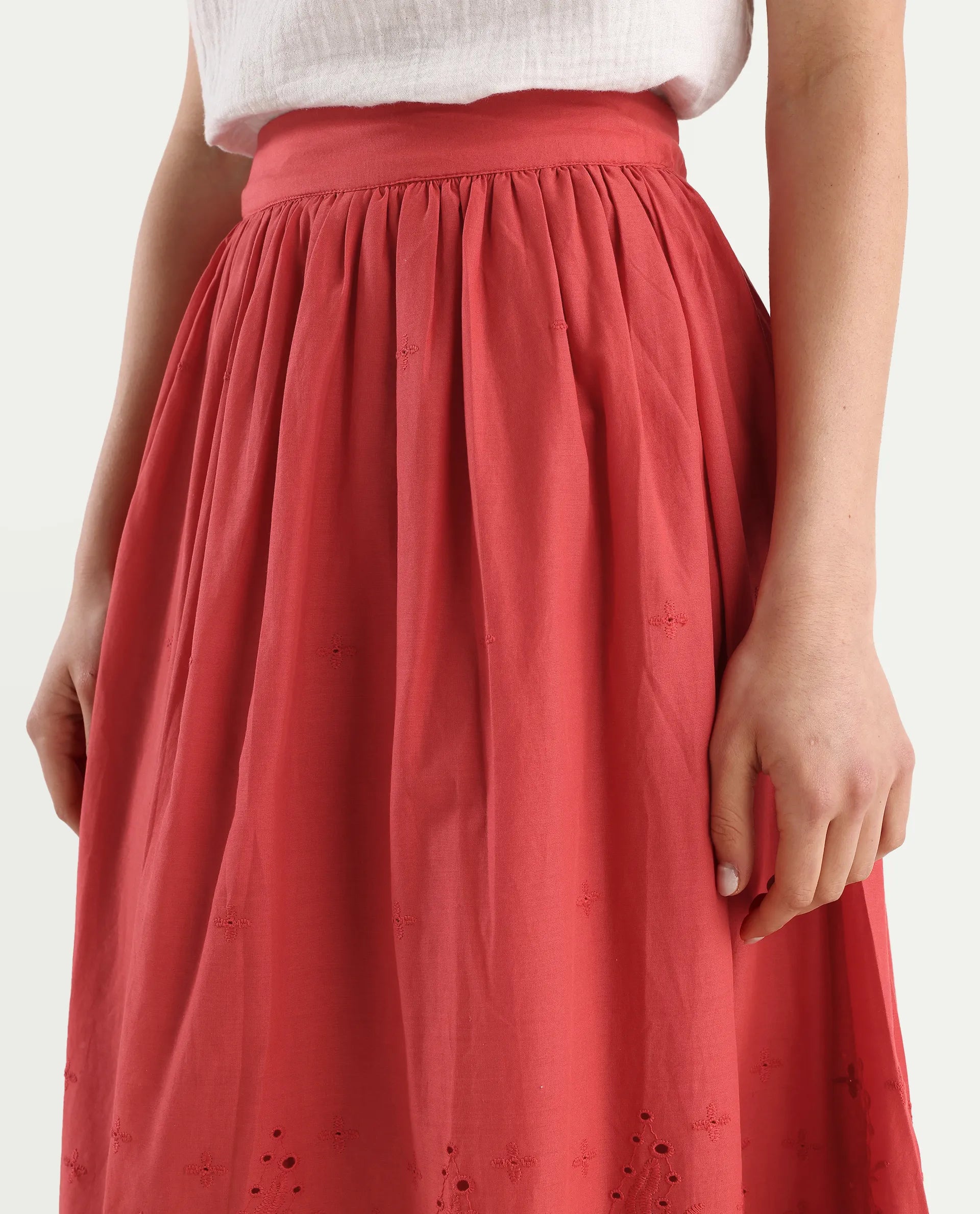 Rareism Women's Aracil Rust Cotton Plain Ankle Length Regular Fit Skirt