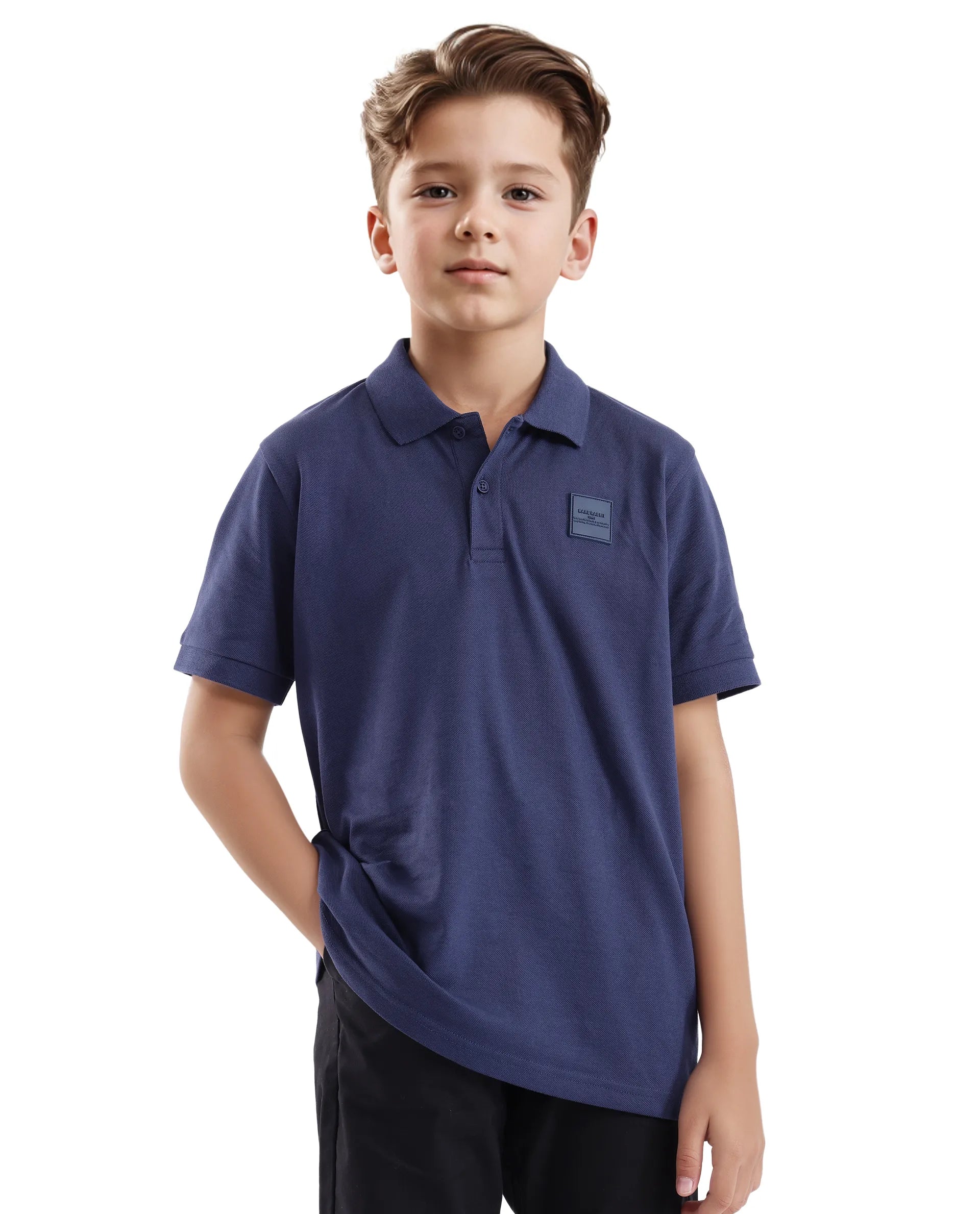 Rare Ones Kids Aran Dark Blue Cotton Short Sleeve Applique Polo