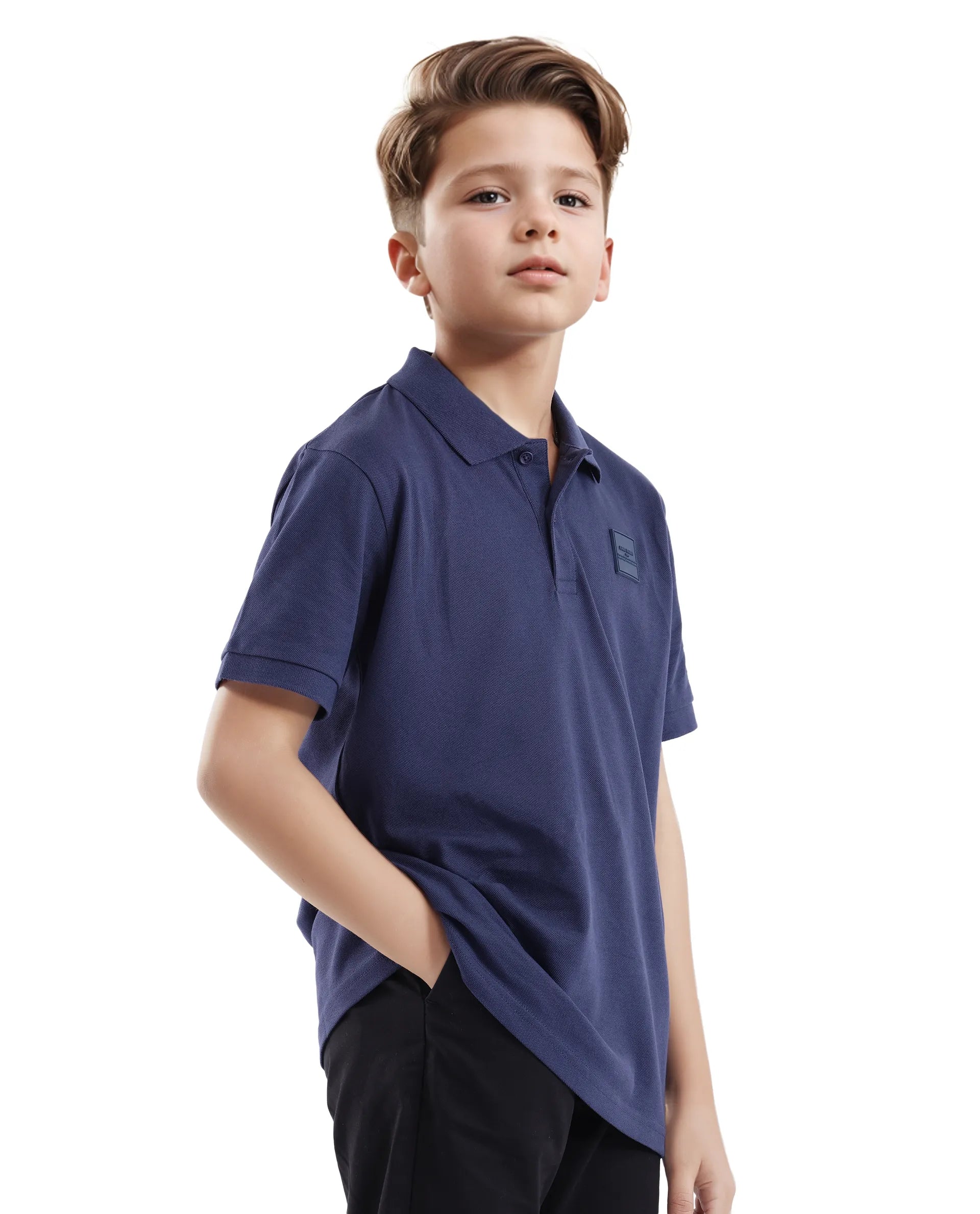 Rare Ones Kids Aran Dark Blue Cotton Short Sleeve Applique Polo