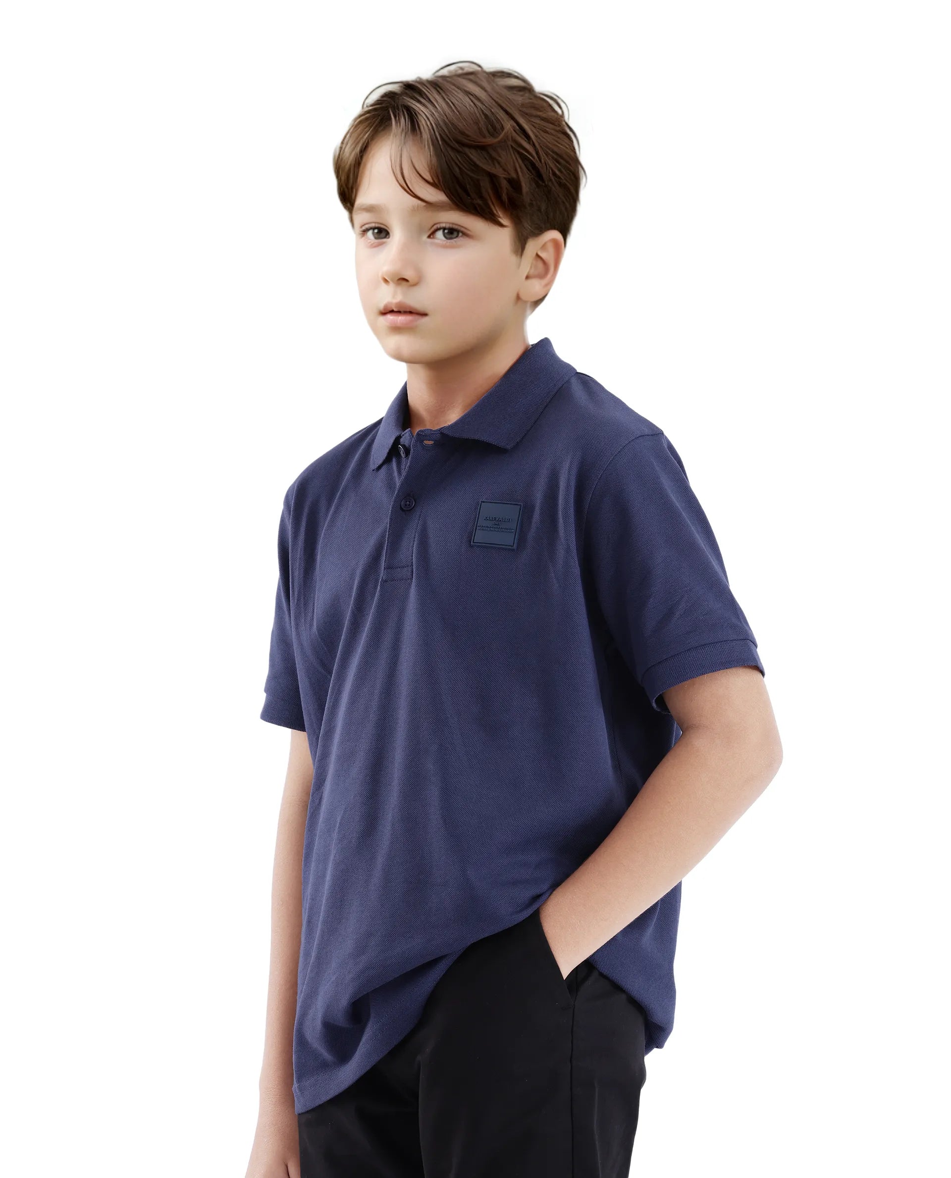 Rare Ones Kids Aran Dark Blue Cotton Short Sleeve Applique Polo