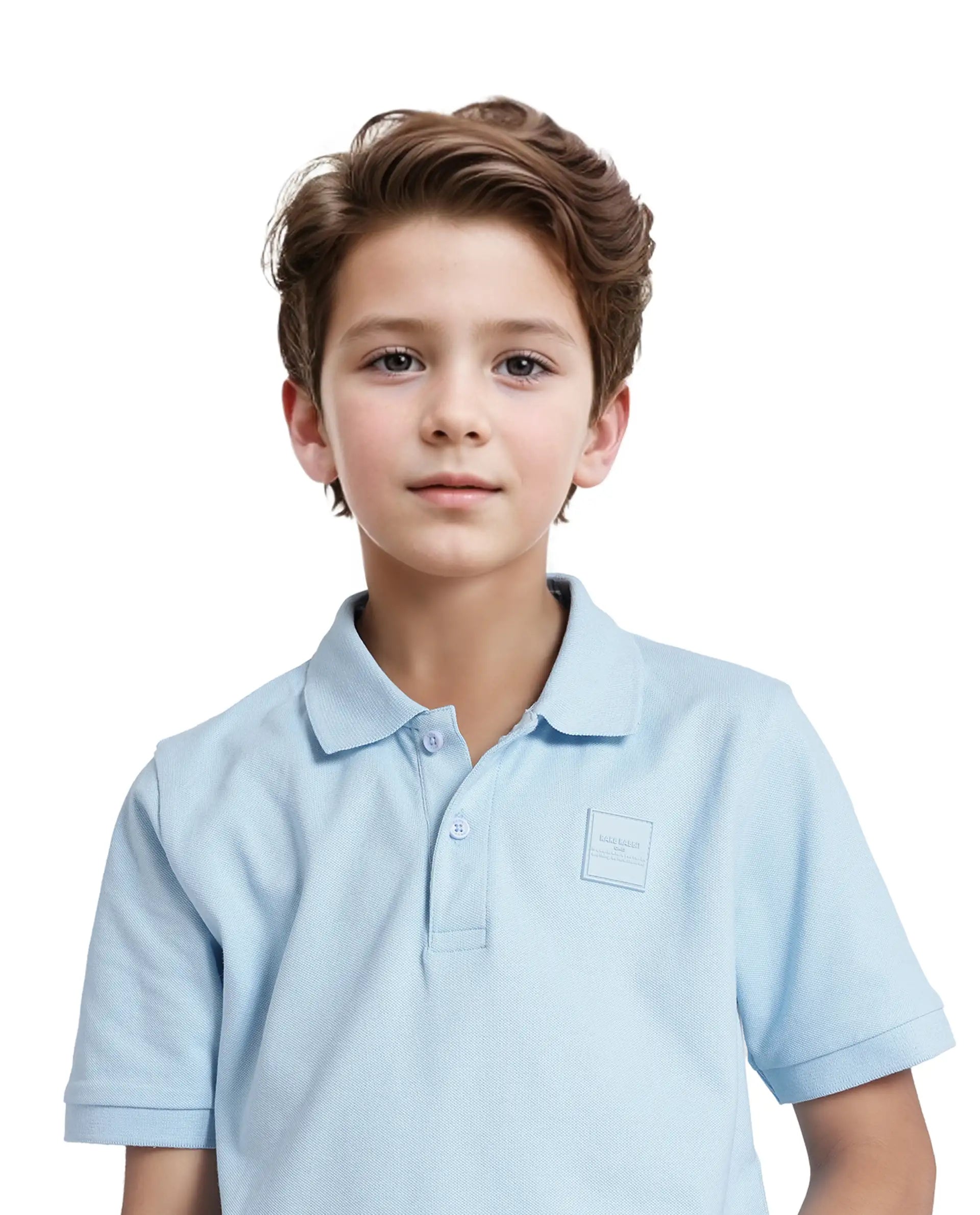 Rare Ones Kids Aran Light Blue Cotton Short Sleeve Polo Neck Applique Polo