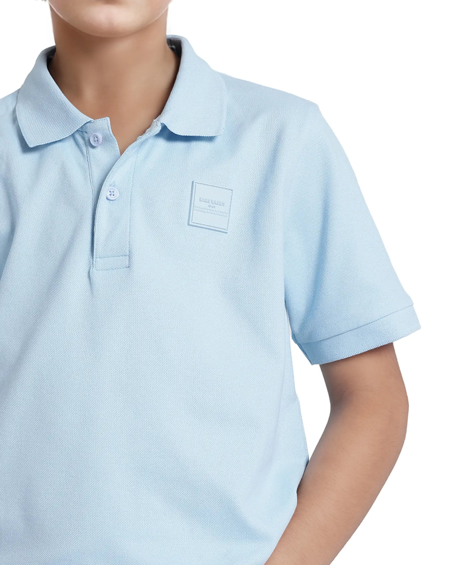 Rare Ones Kids Aran Light Blue Cotton Short Sleeve Polo Neck Applique Polo