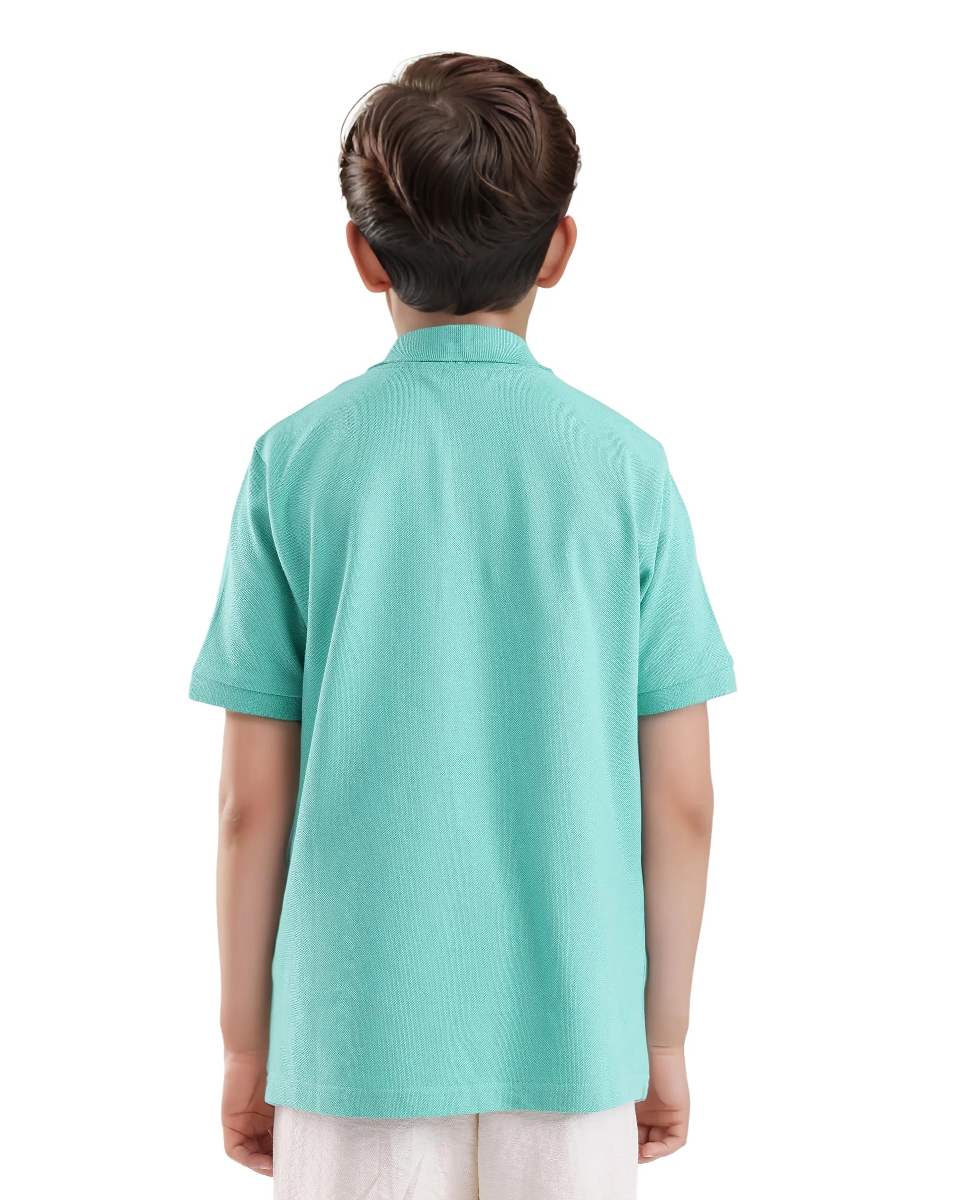 Rare Ones Kids Aran Light Green Cotton Short Sleeve Applique Print Polo