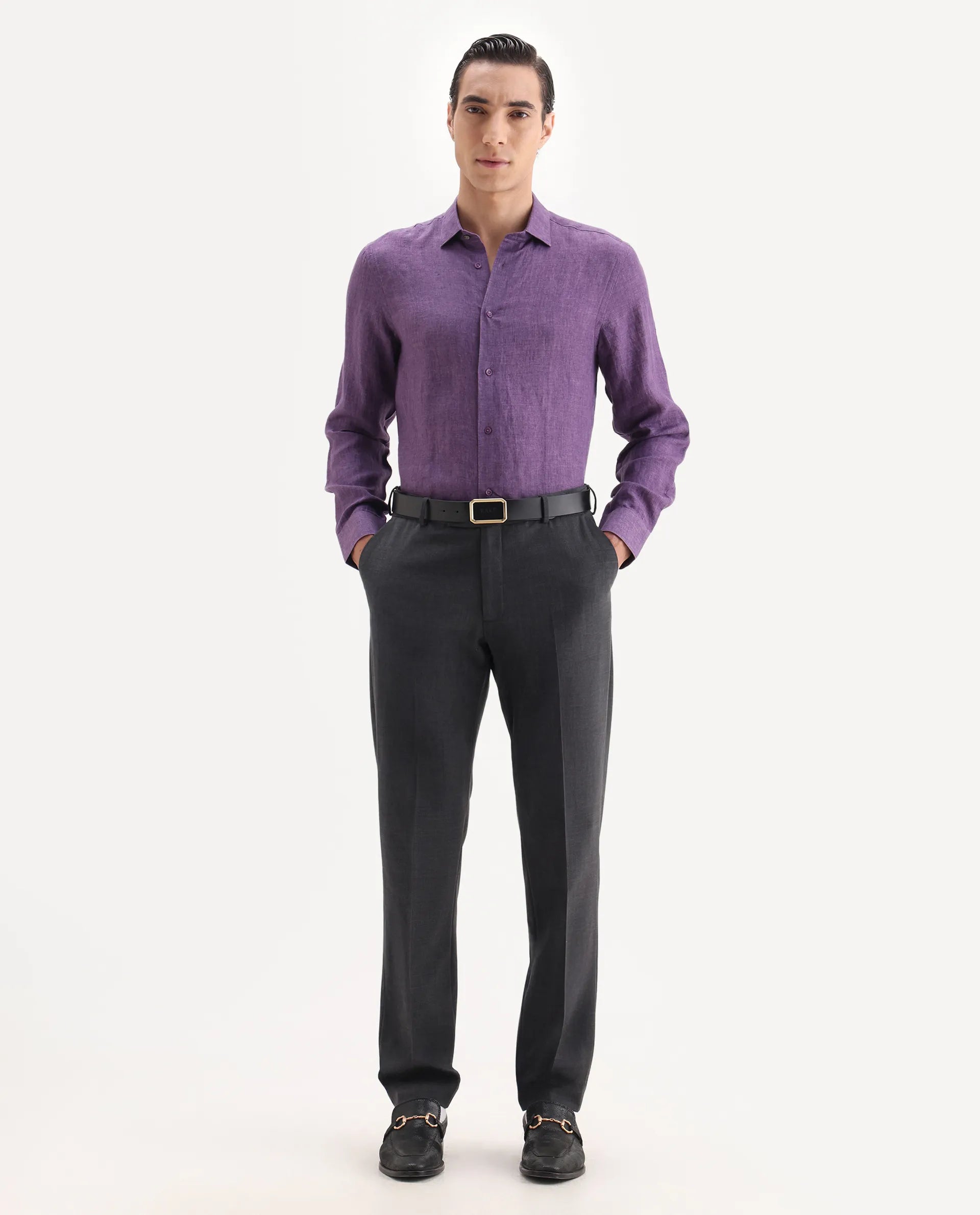 Rare Rabbit Men's Arbo Grey Wool Plain Regular Fit Trouser