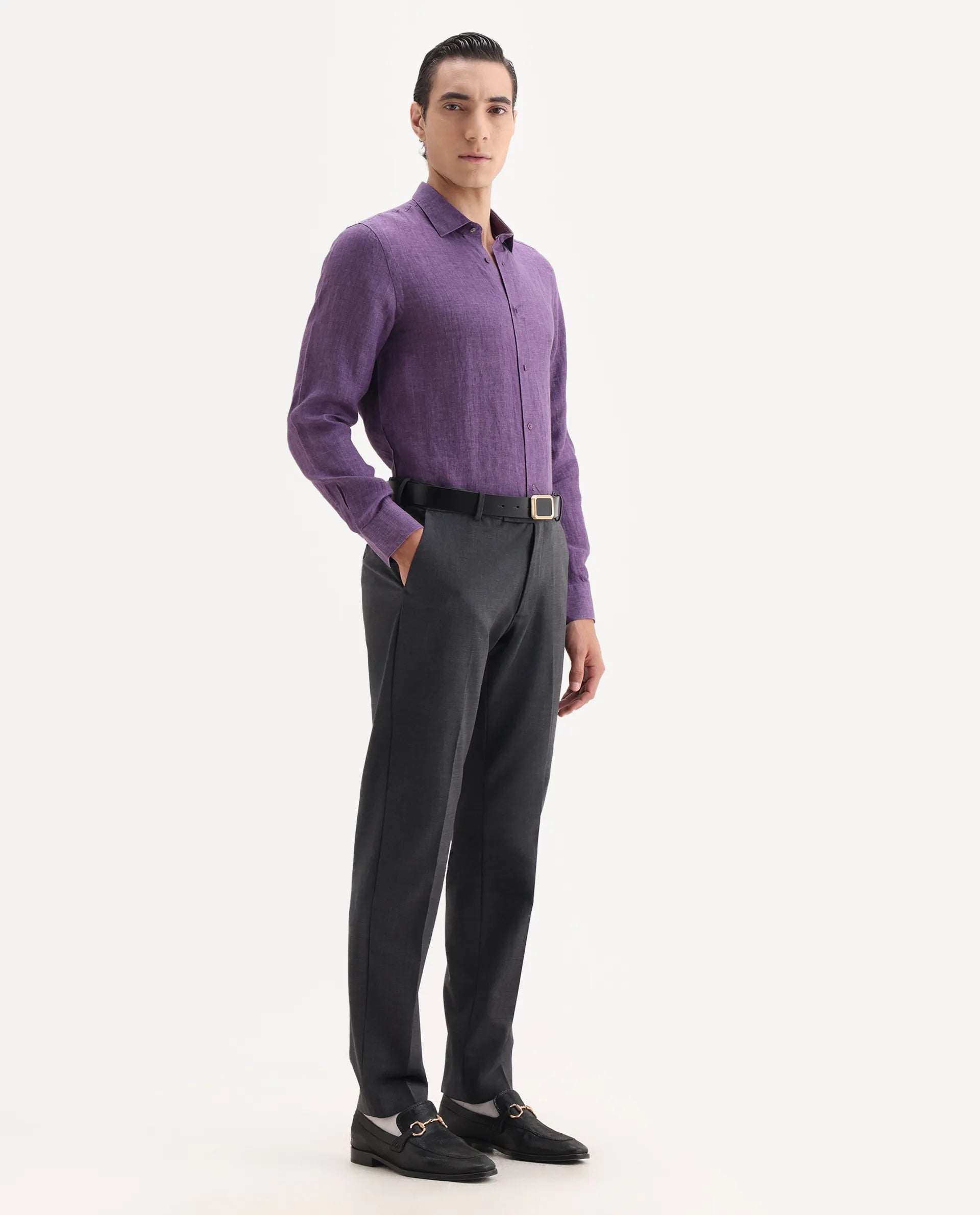 Rare Rabbit Men's Arbo Grey Wool Plain Regular Fit Trouser