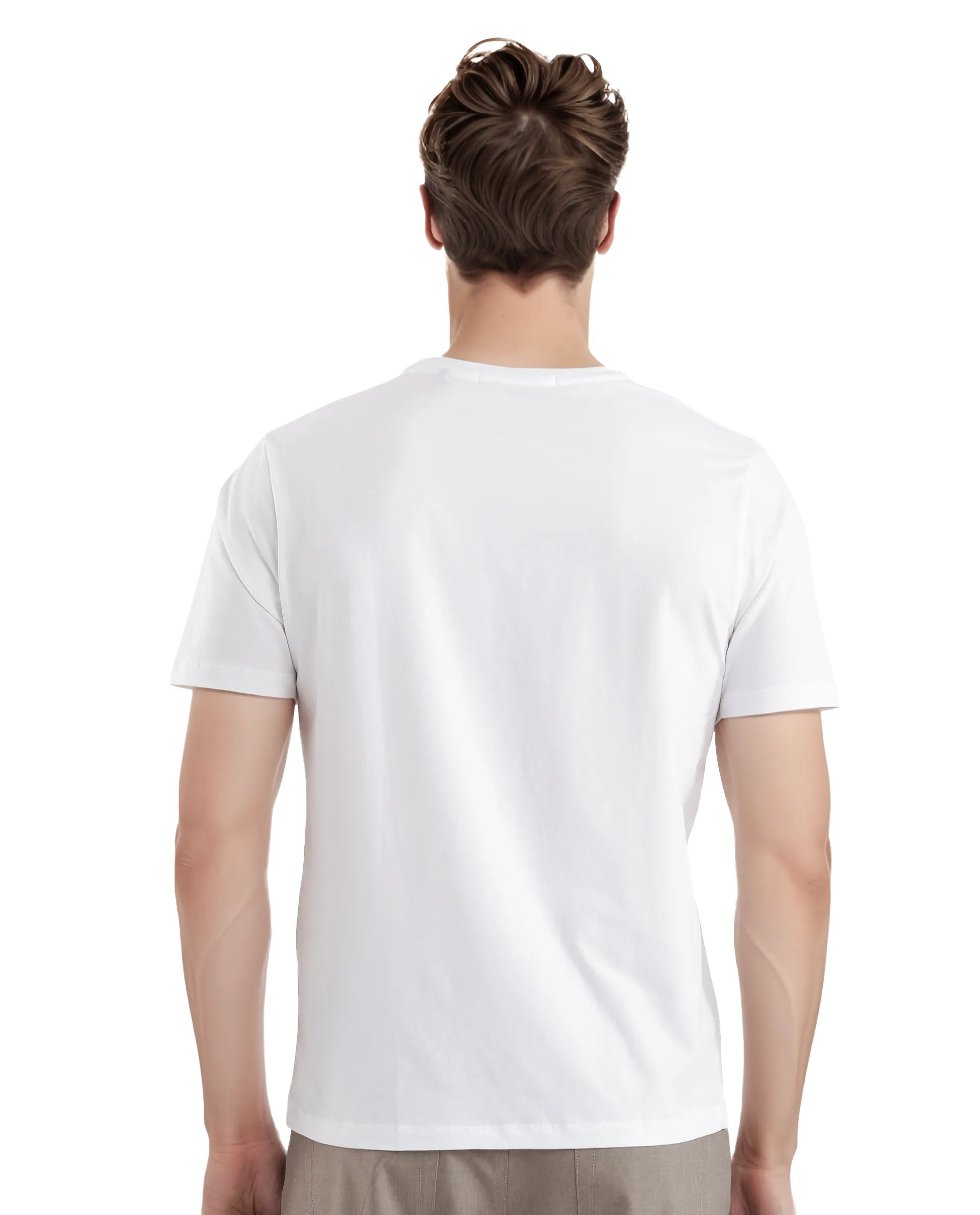 Rare Rabbit Men's Arbor-1 White Cotton Lycra Fabric Short Sleeve Crew Neck Graphic Print T-Shirt