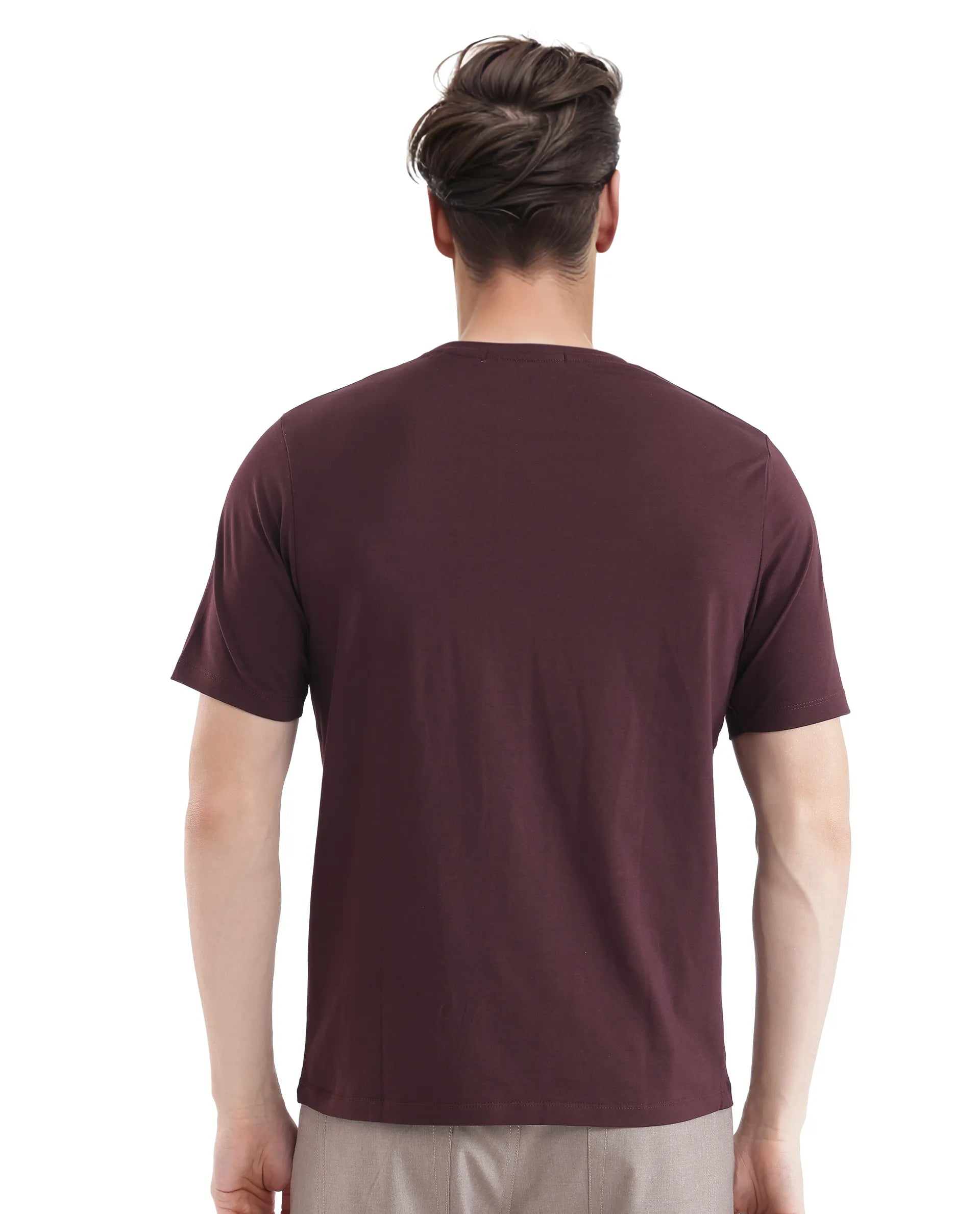 Rare Rabbit Men's Arbor-1 Maroon Cotton Lycra Fabric Short Sleeve Crew Neck Graphic Print T-Shirt