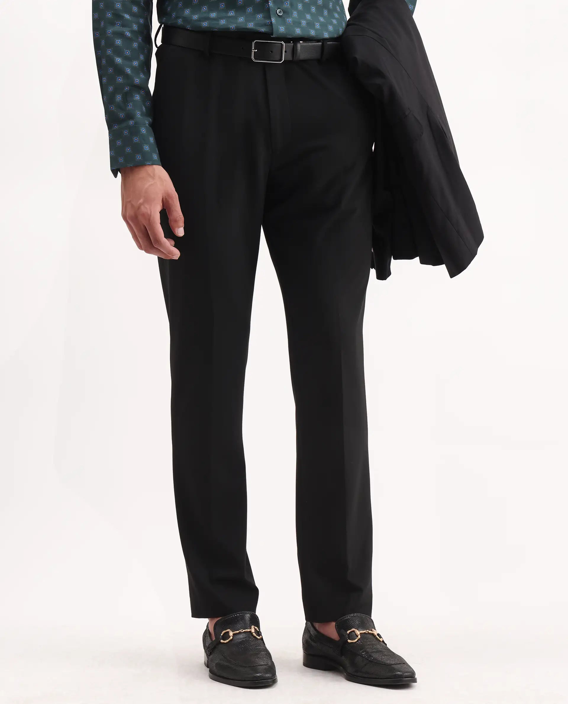 Rare Rabbit Men's Arcade Black Polyester Plain Regular Fit Trouser