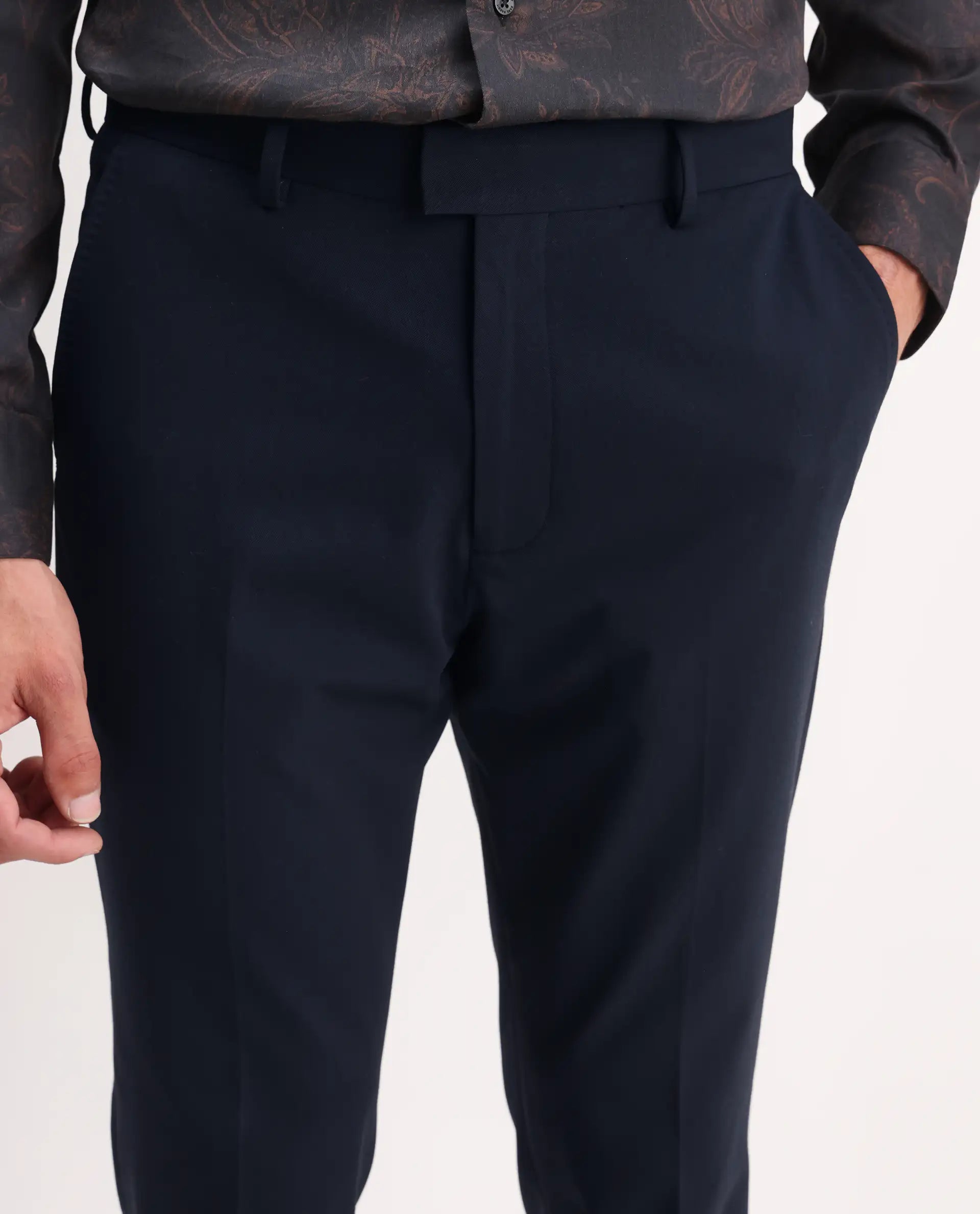 Rare Rabbit Men's Arcade Dark Navy Polyester Plain Regular Fit Trouser