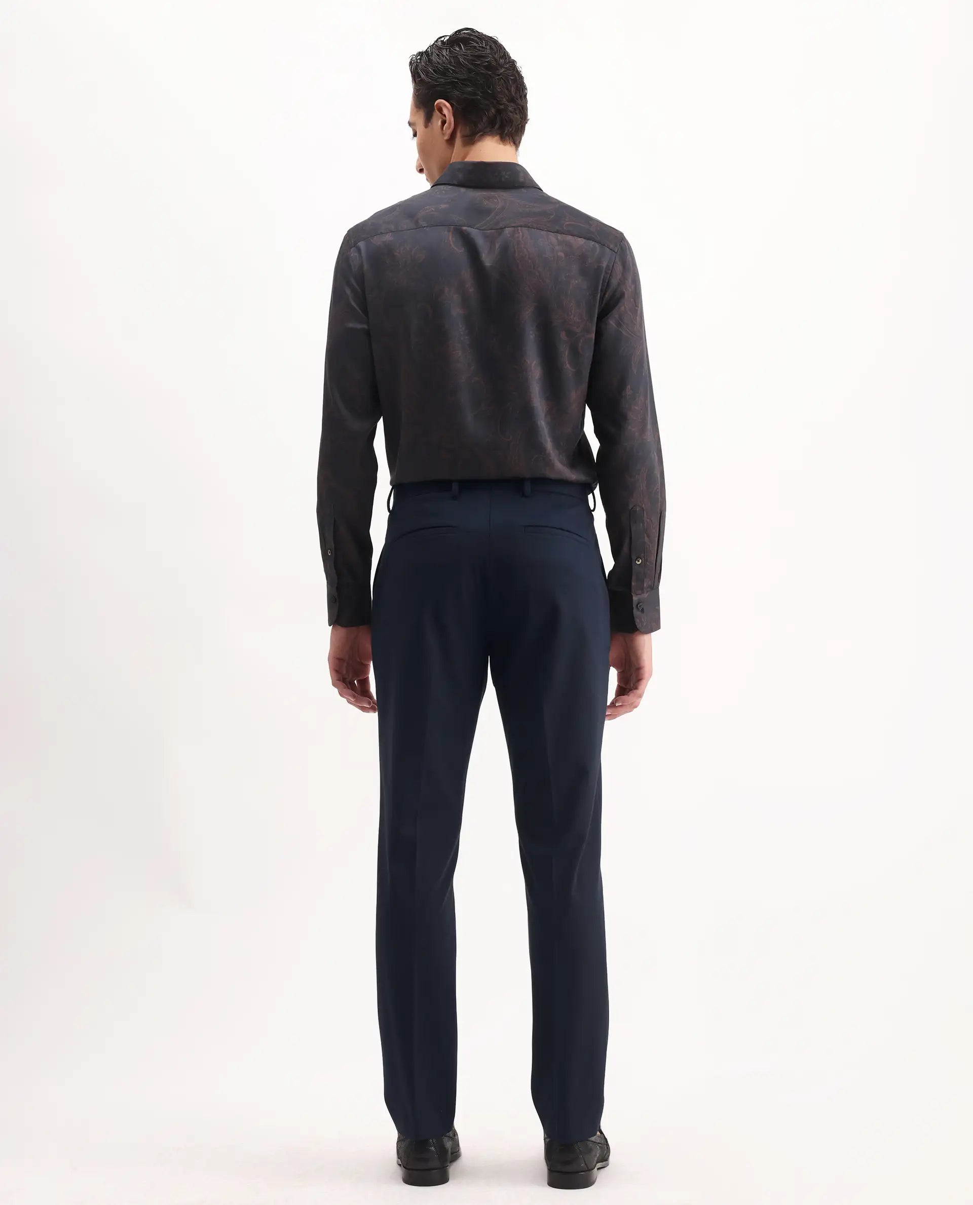 Rare Rabbit Men's Arcade Dark Navy Polyester Plain Regular Fit Trouser