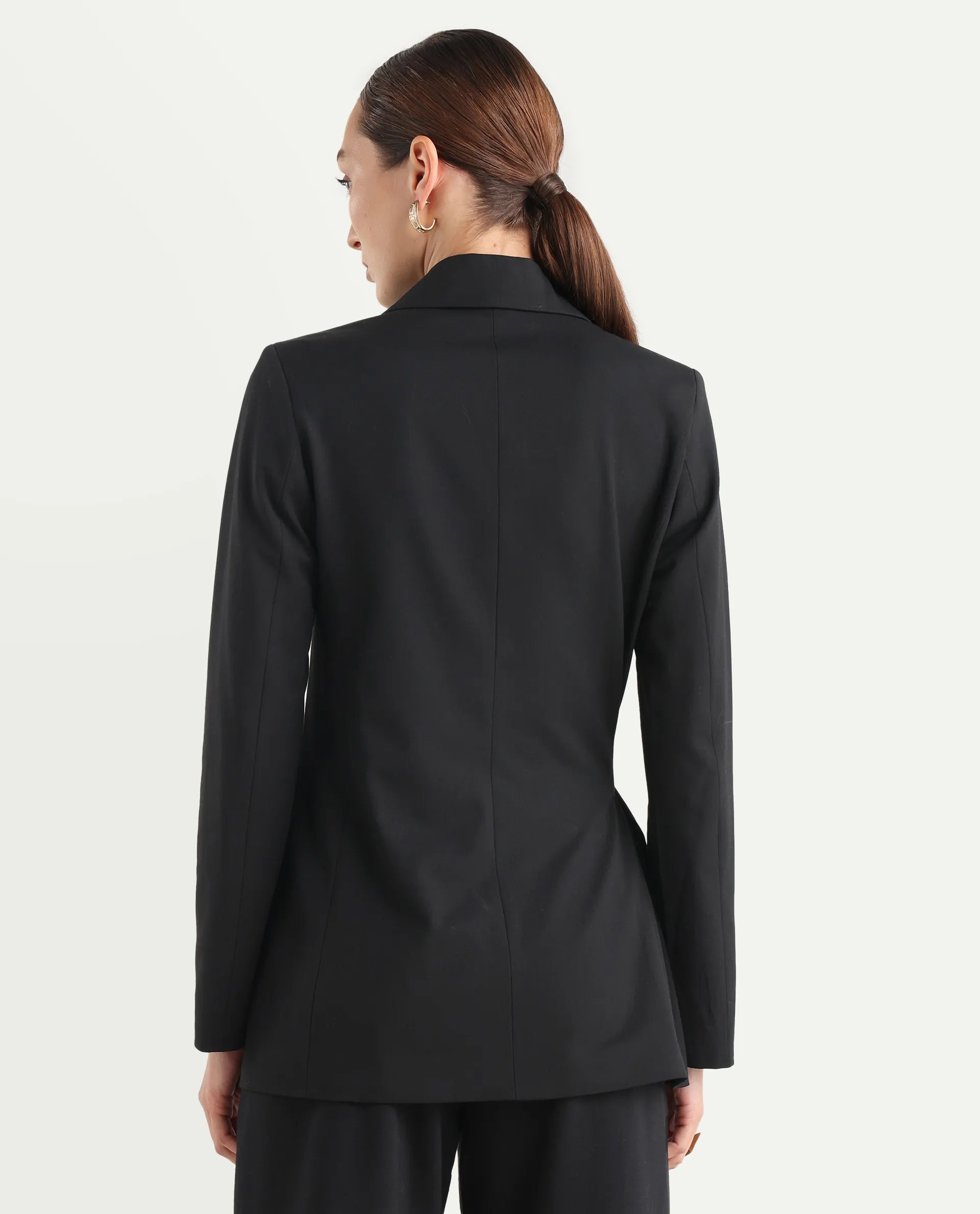 Rareism Women's Arcadia-T Black Polyester Blend Full Sleeve Lapel Collar Plain Blazer