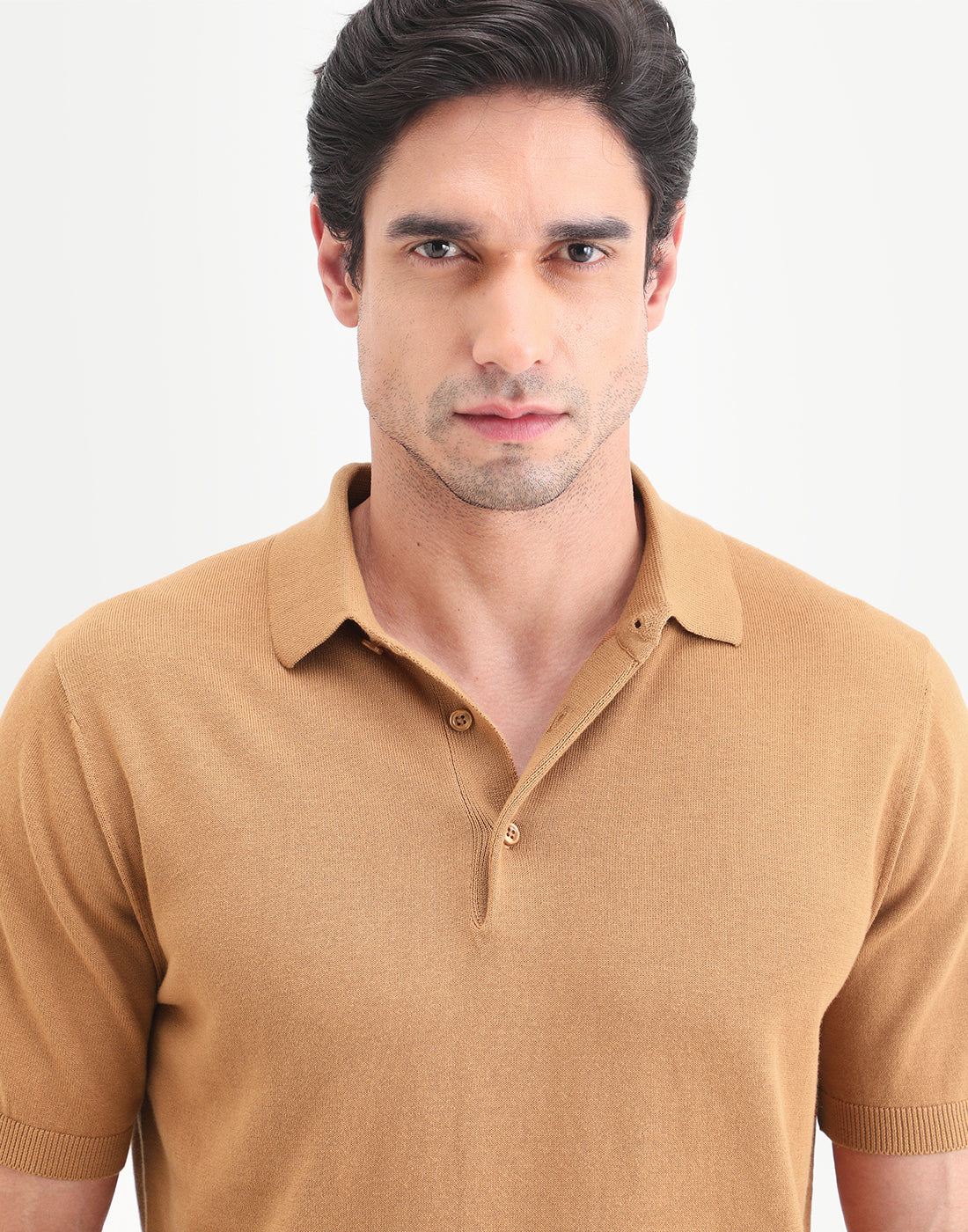 Rare Rabbit Men's Arc Dusky Orange Cotton Fabric Half Sleeve Spread Collar Regular Plain Polo