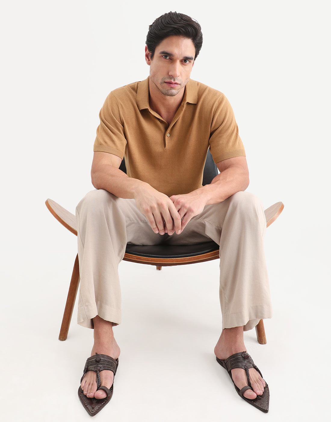 Rare Rabbit Men's Arc Dusky Orange Cotton Fabric Half Sleeve Spread Collar Regular Plain Polo