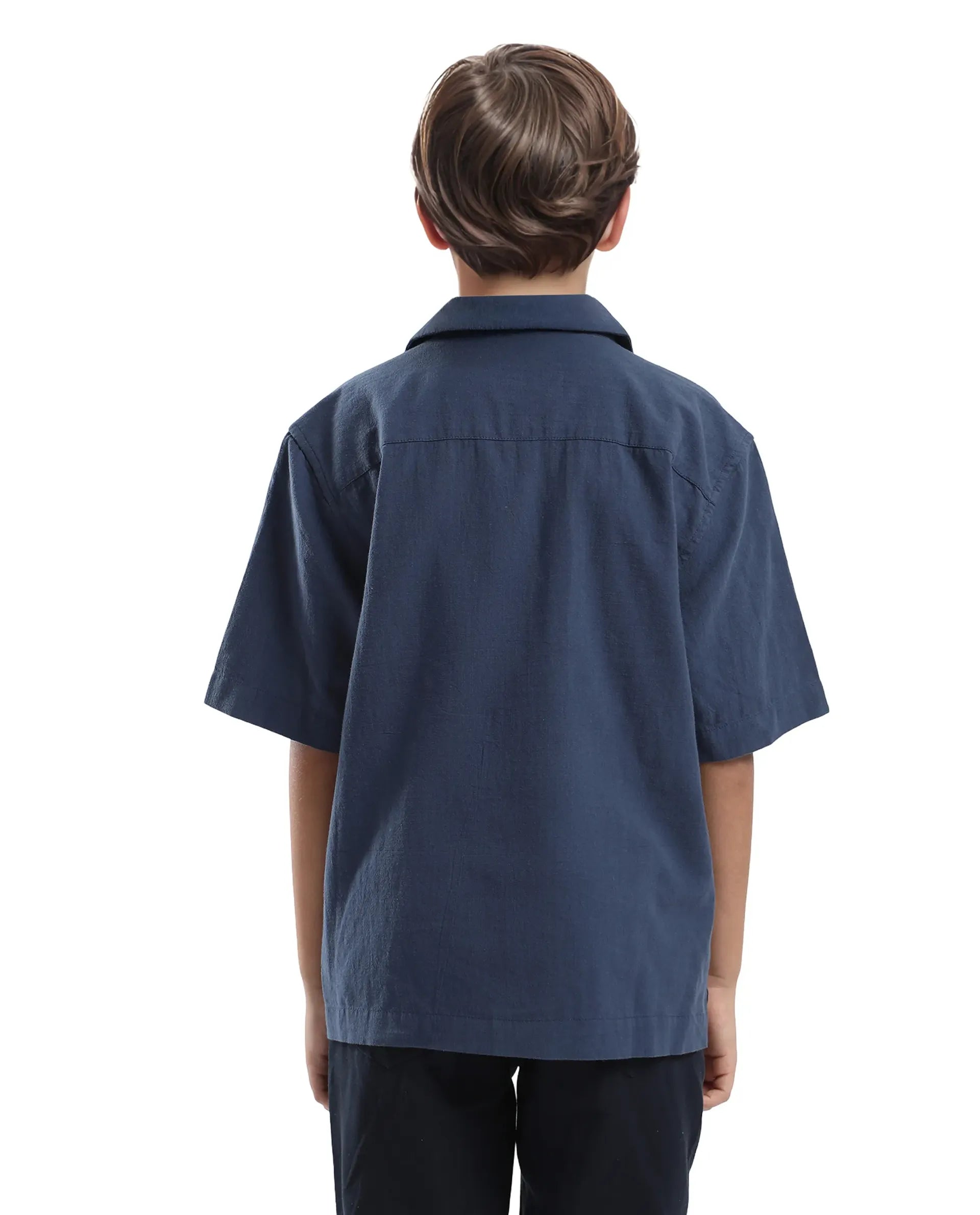 Rare Ones Kids Aria Dusky Blue Cotton Blend Half Sleeve Embroidered Button Closure Regular Fit Shirt