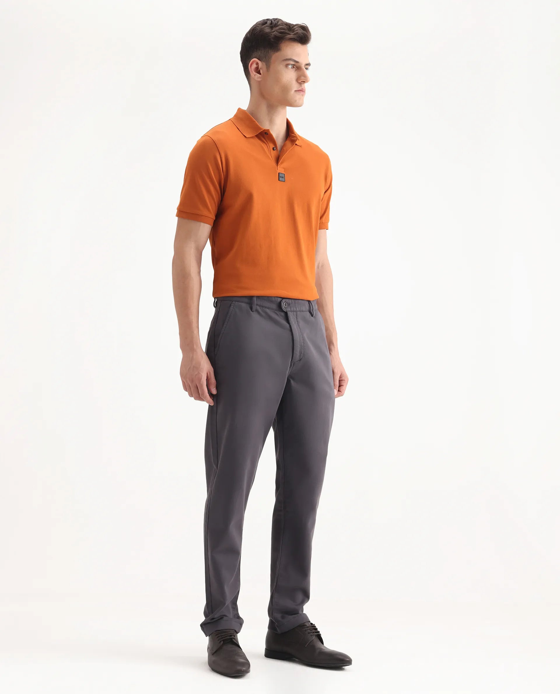 Rare Rabbit Men's Aries Dark Grey Cotton Blend Plain Regular Fit Trouser