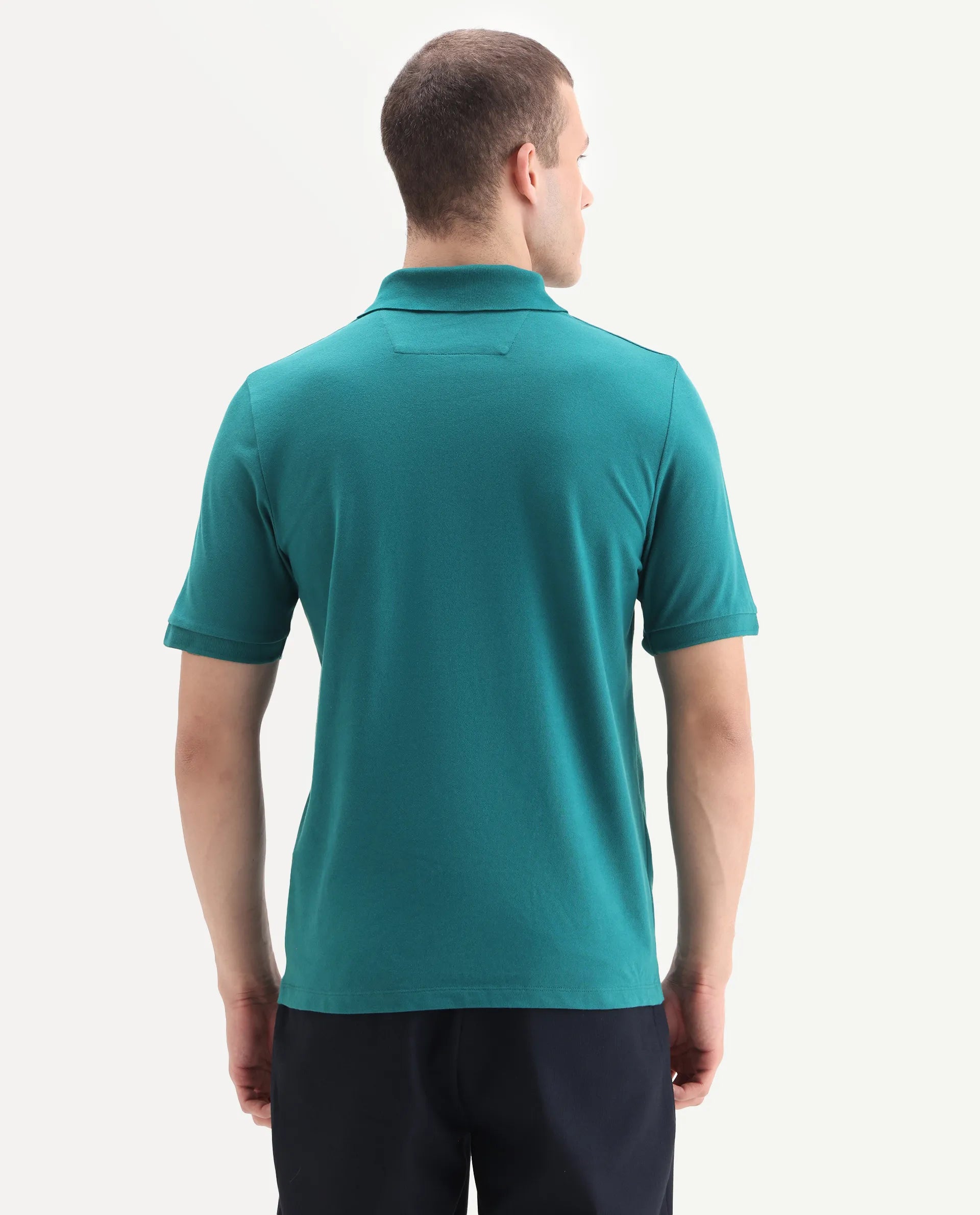 Rare Rabbit Men's Arko Green Cotton Plain Regular Fit Half Sleeve Polo