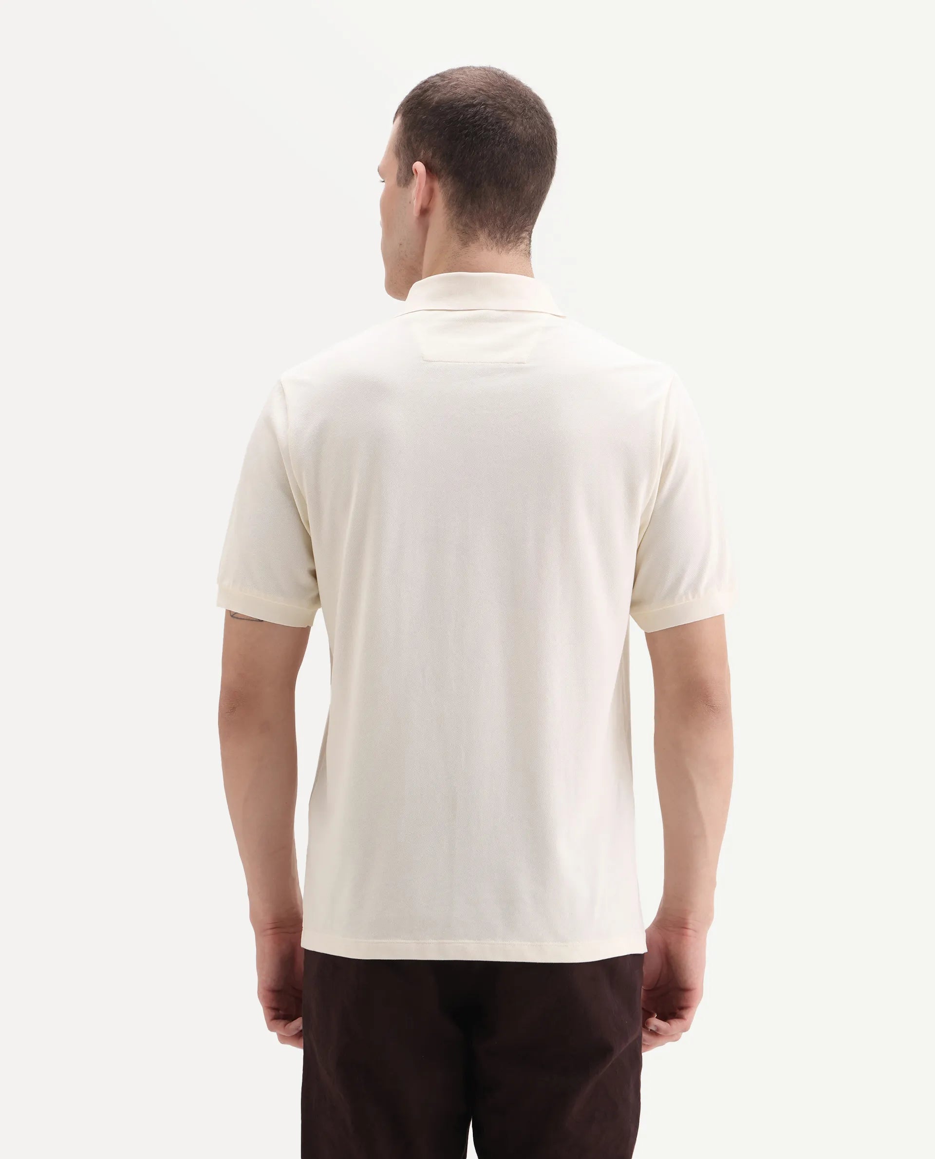 Rare Rabbit Men's Arko Off White Cotton Plain Regular Fit Half Sleeve Polo