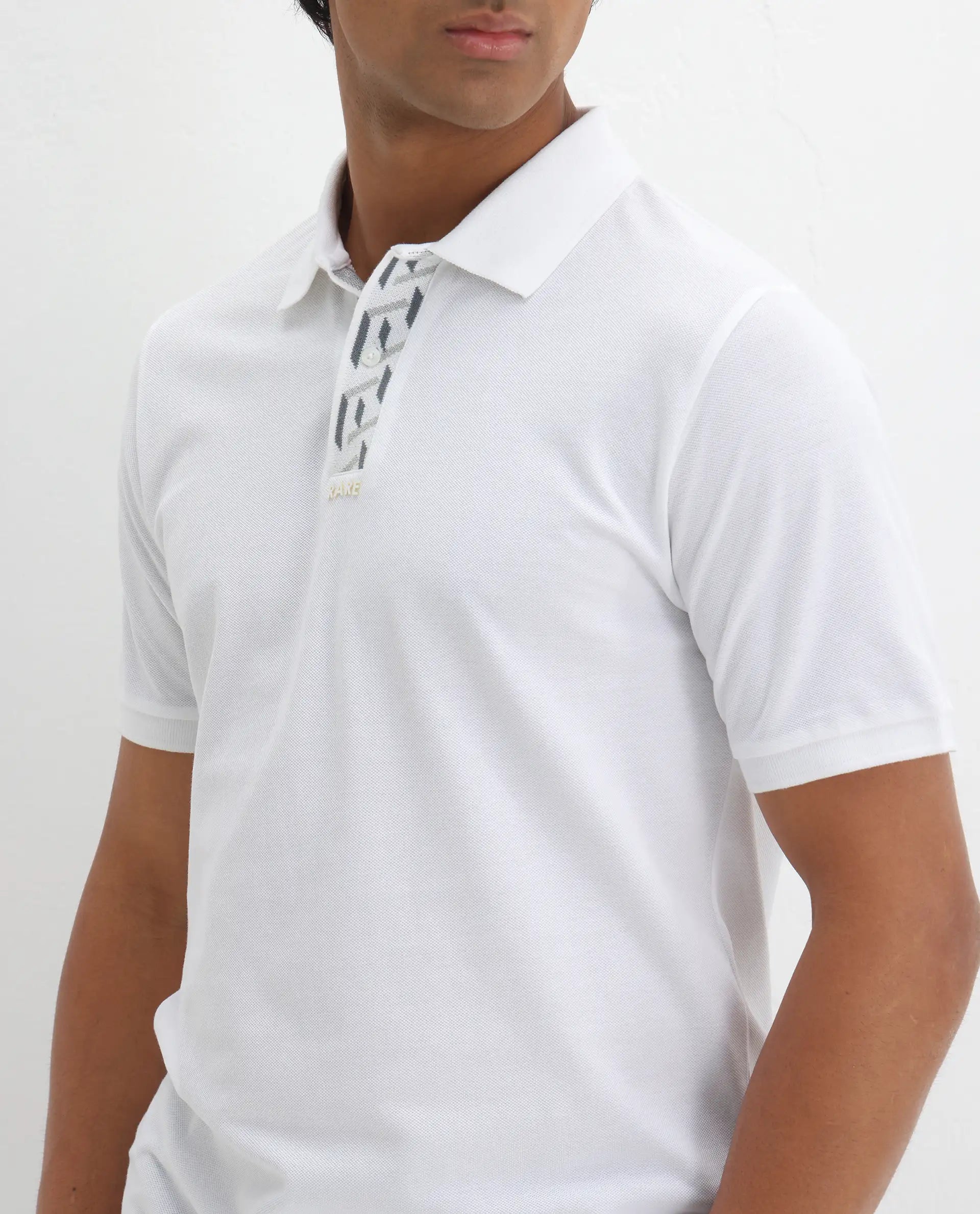 Rare Rabbit Men's Ark White Cotton Plain Regular Fit Half Sleeve Polo