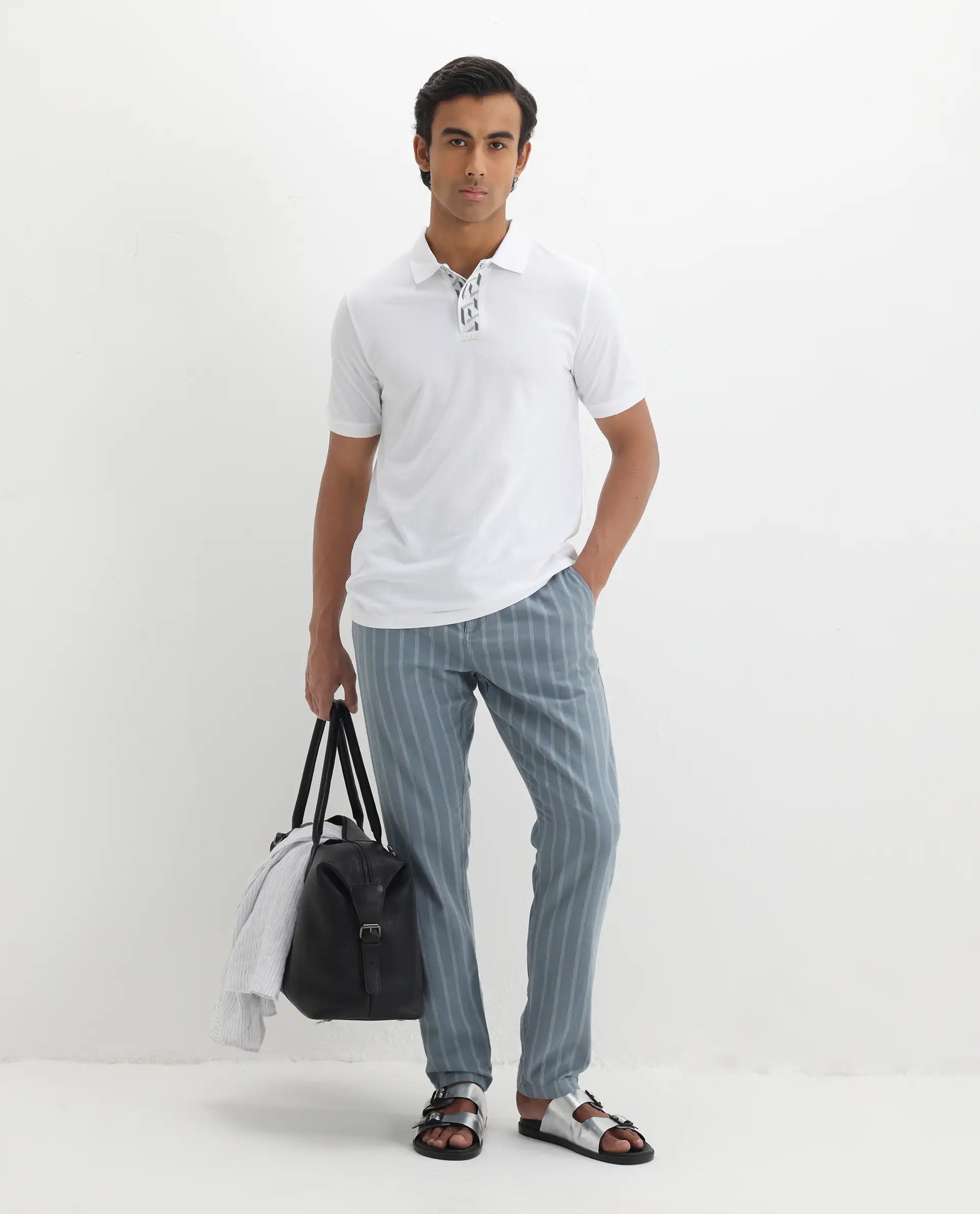 Rare Rabbit Men's Ark White Cotton Plain Regular Fit Half Sleeve Polo