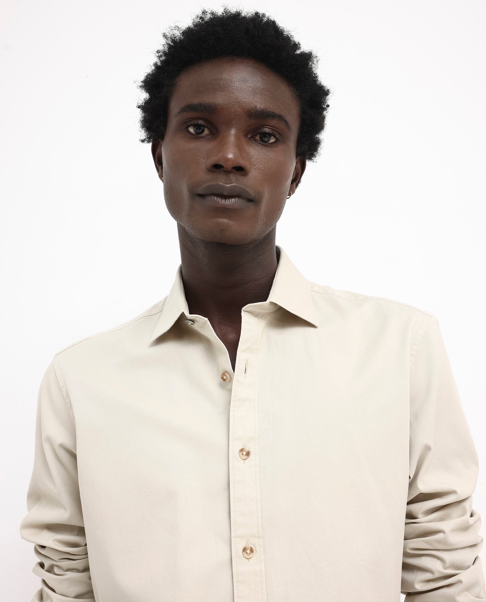 Rare Rabbit Men's Arlet Beige Cotton Fabric Full Sleeve Regular Fit Solid Shirt