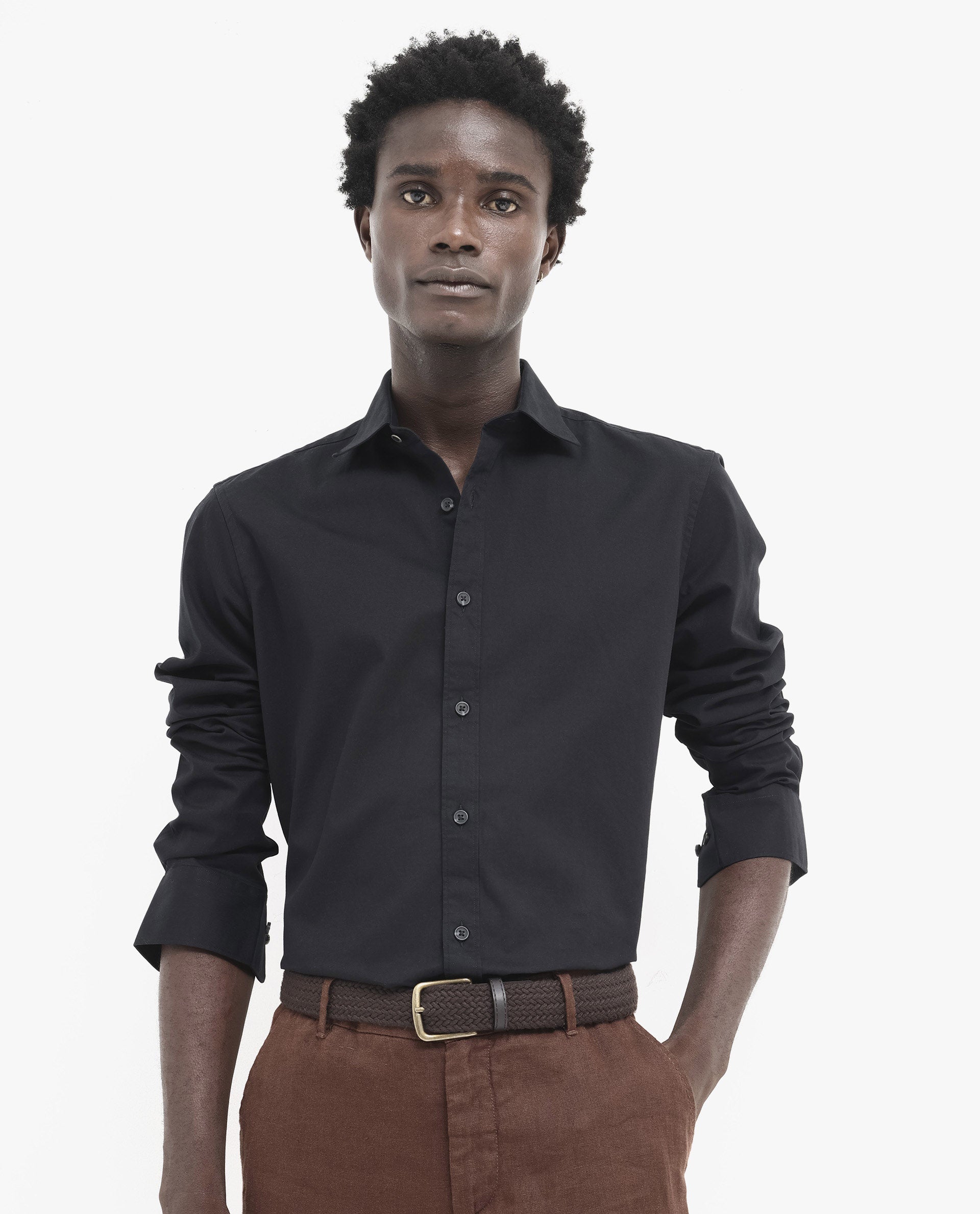 Rare Rabbit Men's Arlet Black Cotton Fabric Full Sleeve Regular Fit Solid Shirt