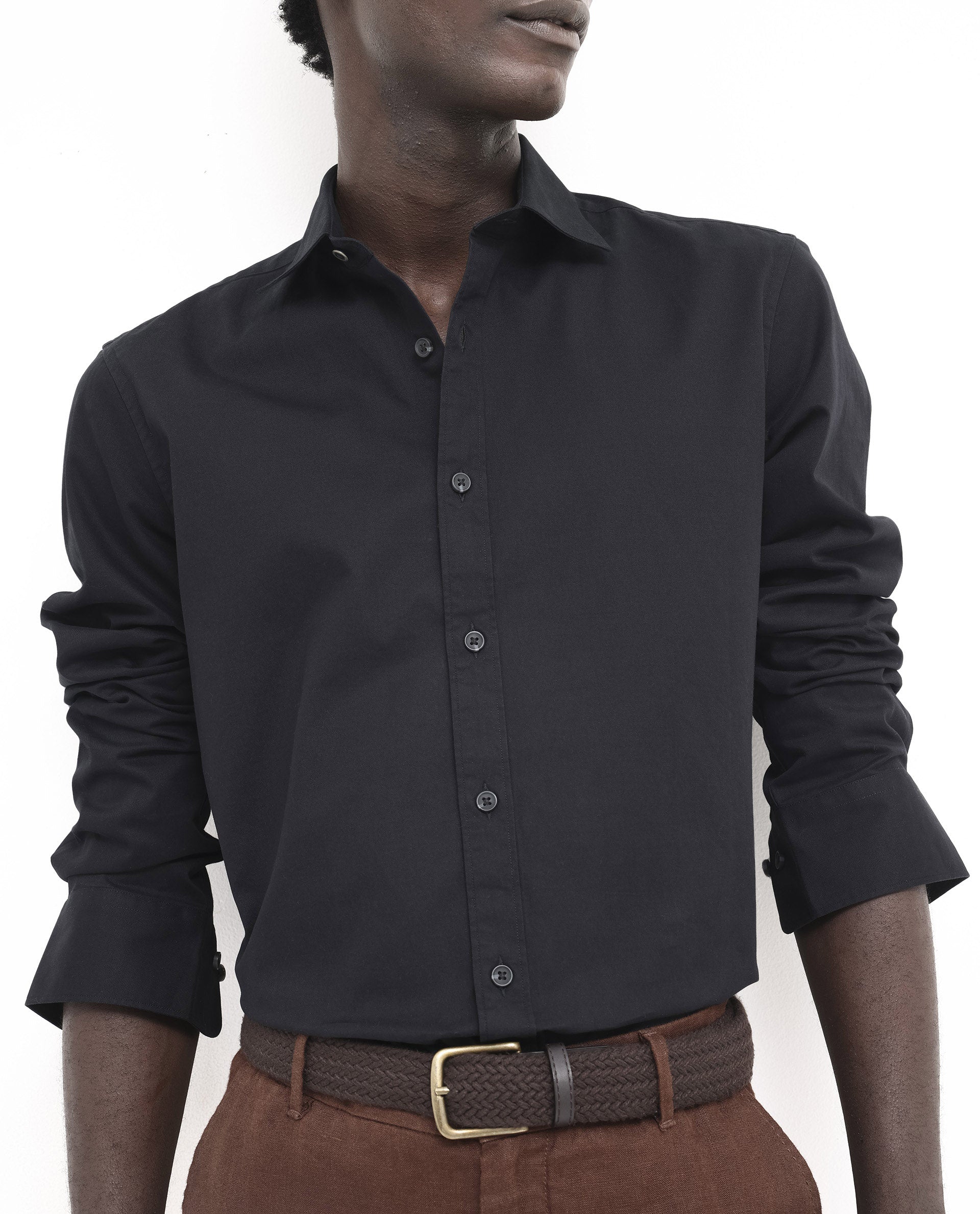 Rare Rabbit Men's Arlet Black Cotton Fabric Full Sleeve Regular Fit Solid Shirt