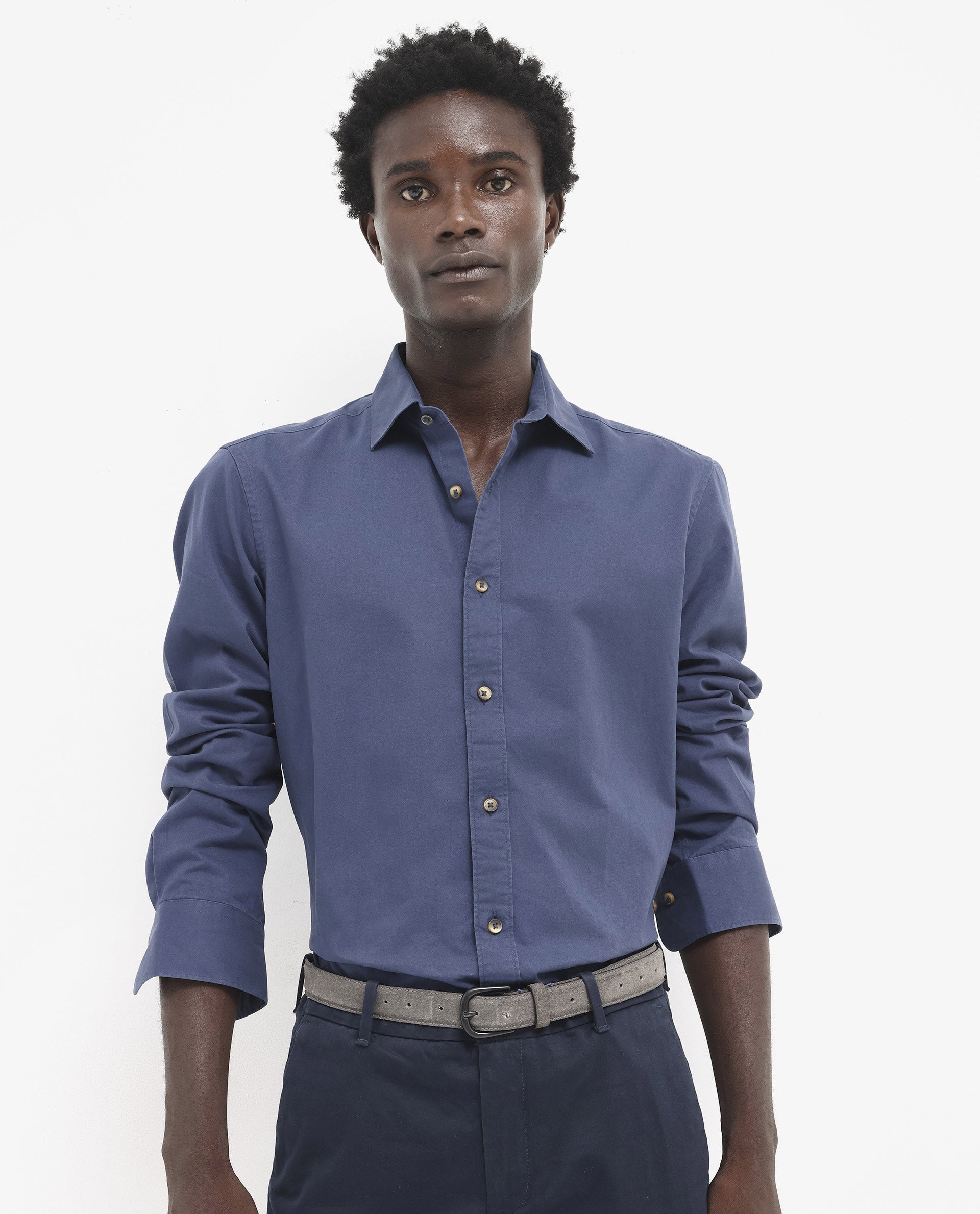 Rare Rabbit Men's Arlet Blue Cotton Fabric Full Sleeve Regular Fit Solid Shirt