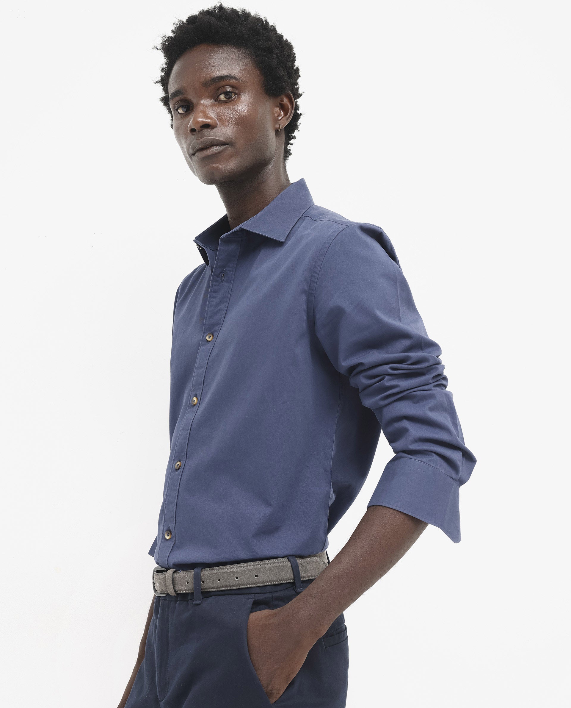 Rare Rabbit Men's Arlet Blue Cotton Fabric Full Sleeve Regular Fit Solid Shirt