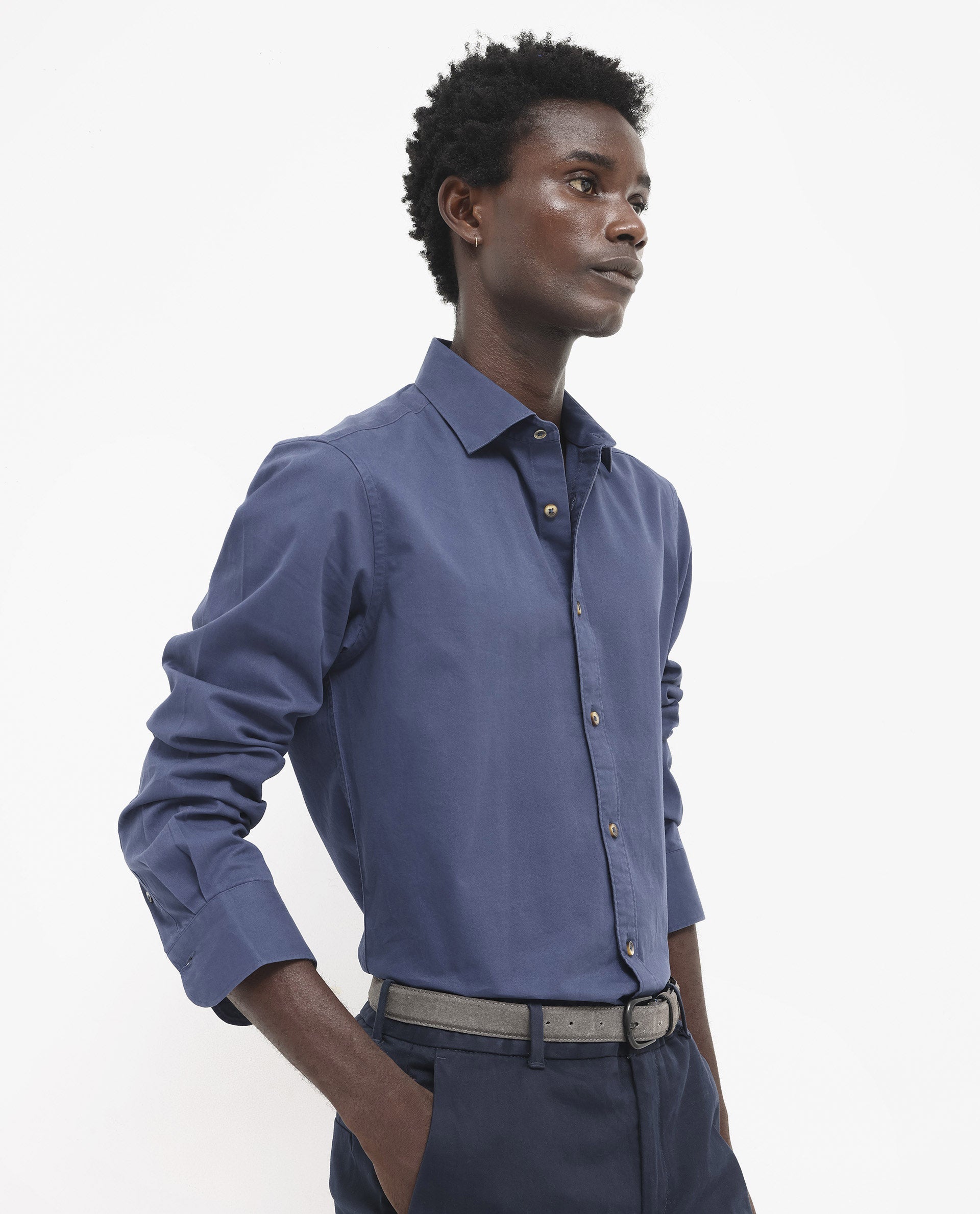 Rare Rabbit Men's Arlet Blue Cotton Fabric Full Sleeve Regular Fit Solid Shirt