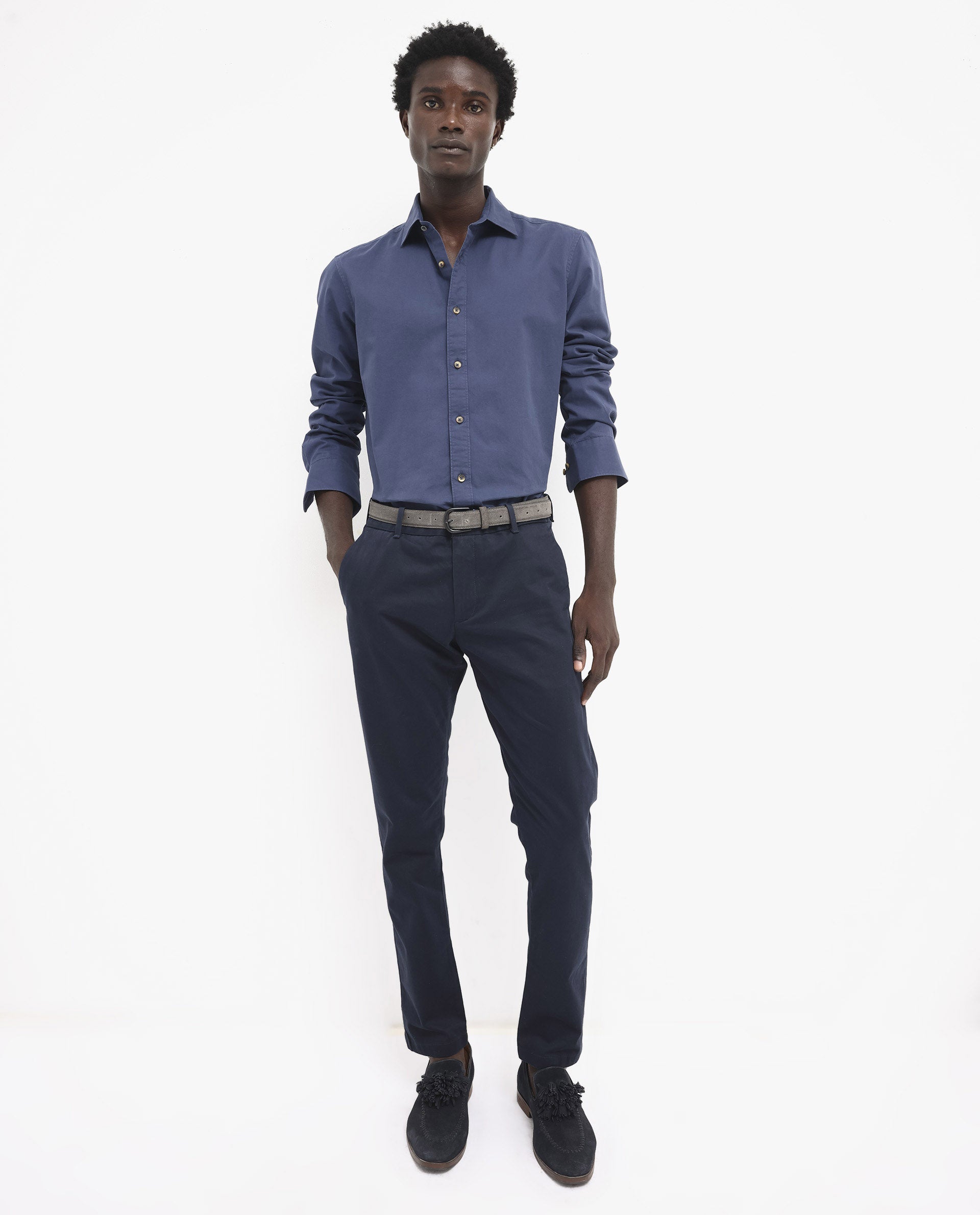 Rare Rabbit Men's Arlet Blue Cotton Fabric Full Sleeve Regular Fit Solid Shirt