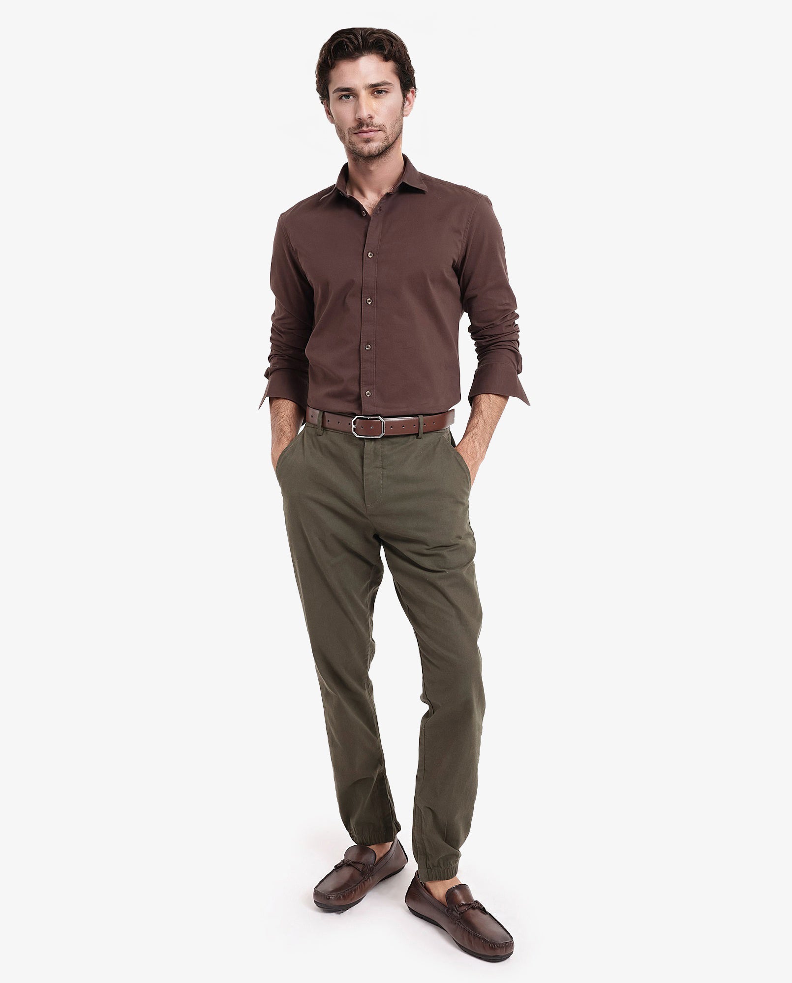 Rare Rabbit Men's Arlet Brown Cotton Fabric Full Sleeve Regular Fit Solid Shirt