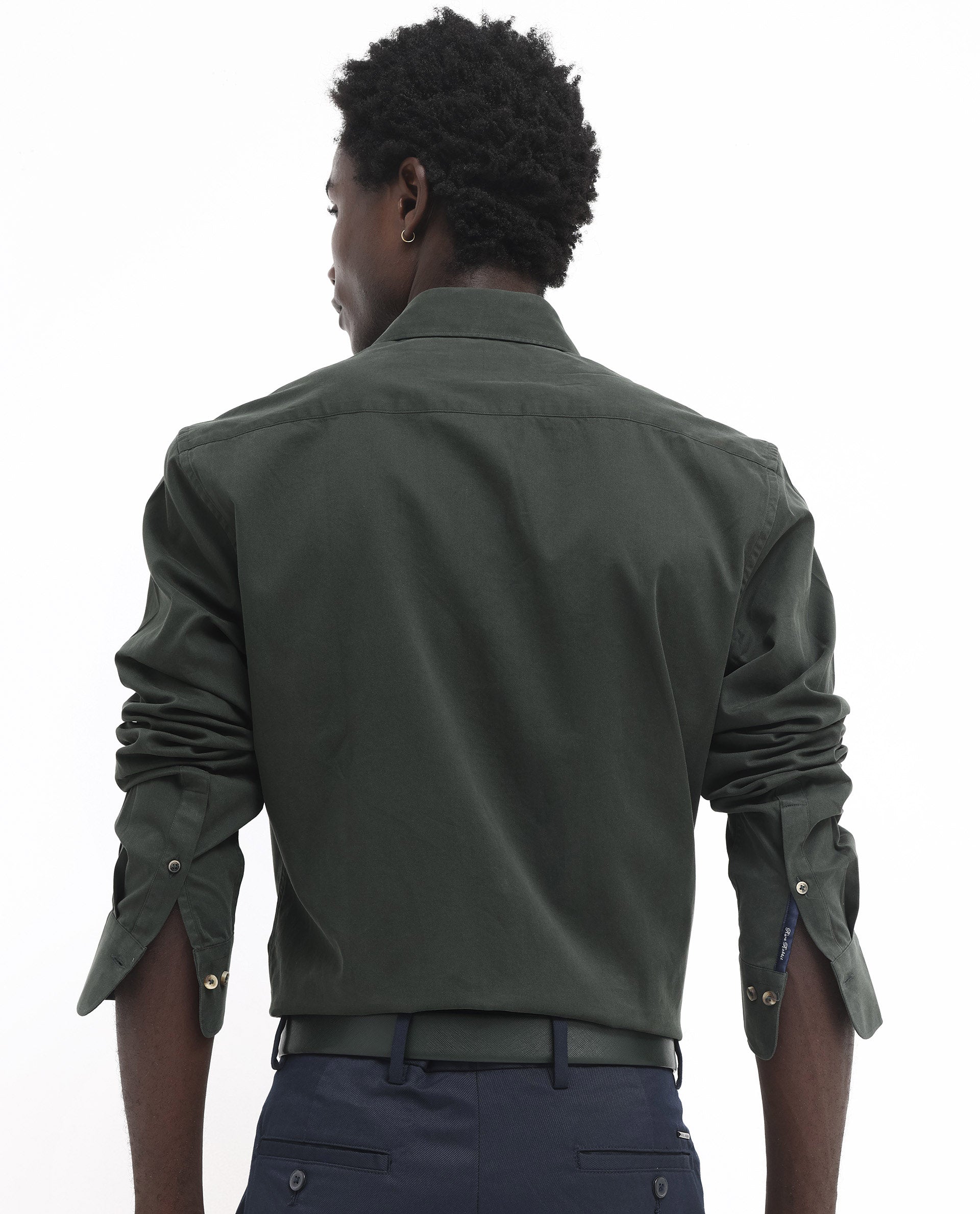 Rare Rabbit Men's Arlet Dark Green Cotton Fabric Full Sleeve Regular Fit Solid Shirt
