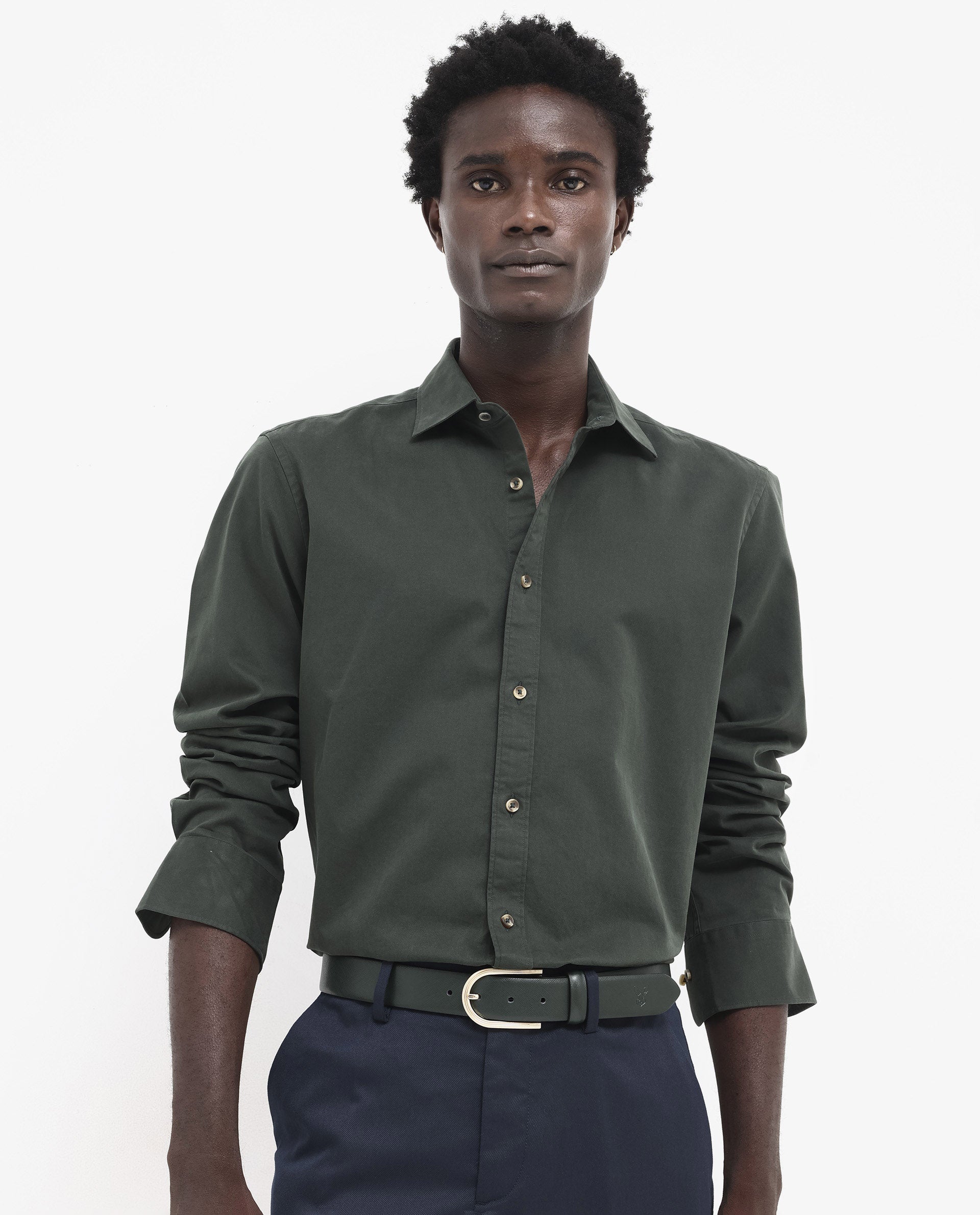 Rare Rabbit Men's Arlet Dark Green Cotton Fabric Full Sleeve Regular Fit Solid Shirt