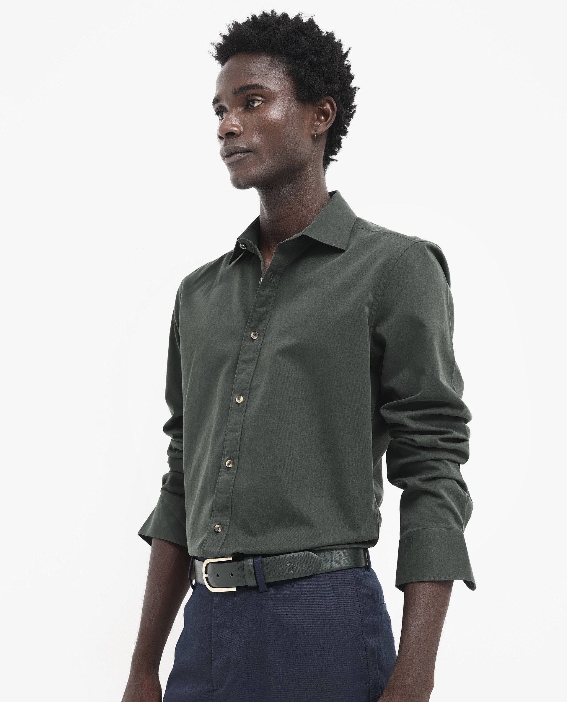 Rare Rabbit Men's Arlet Dark Green Cotton Fabric Full Sleeve Regular Fit Solid Shirt