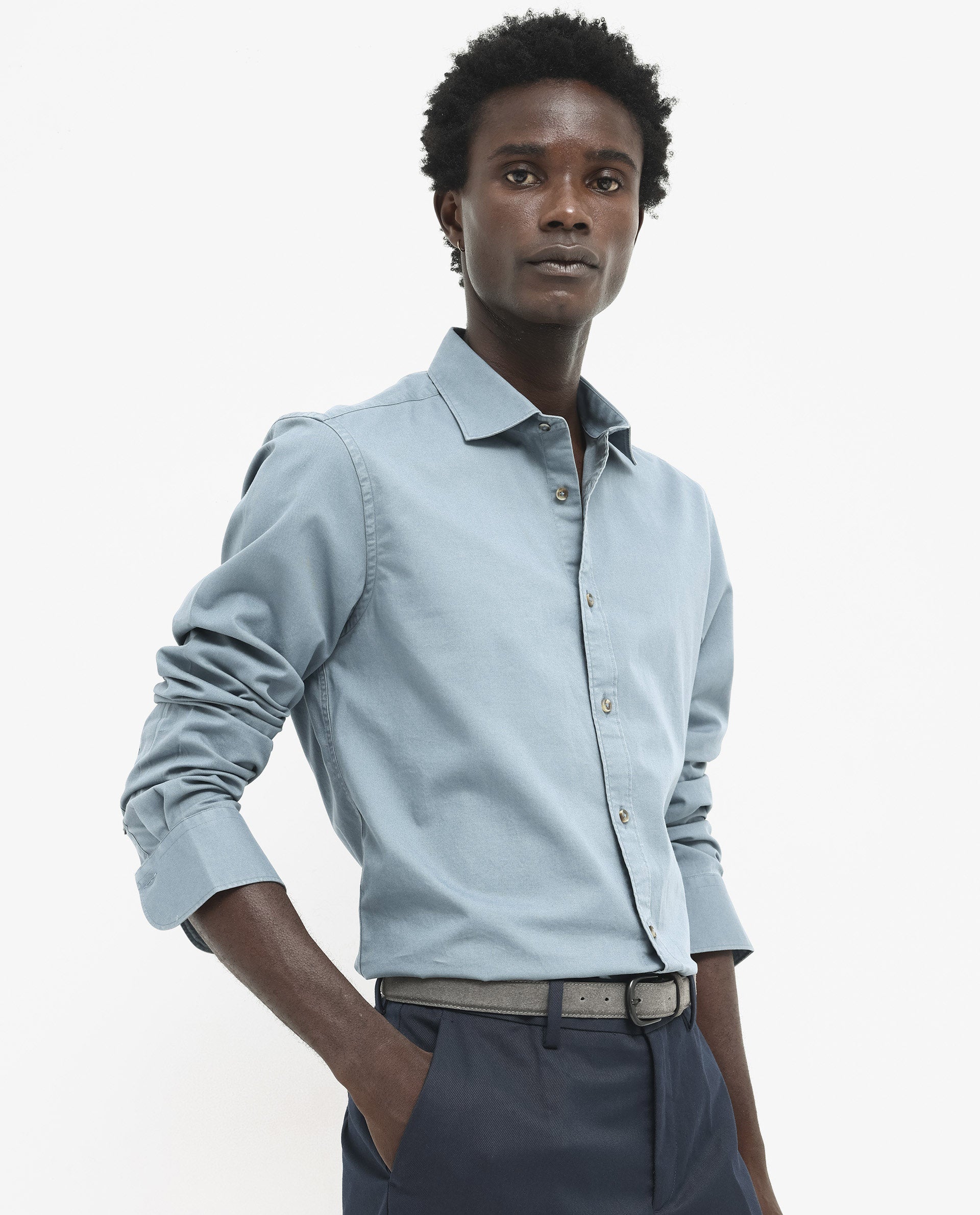 Rare Rabbit Men's Arlet Dusky Blue Cotton Fabric Full Sleeve Regular Fit Solid Shirt